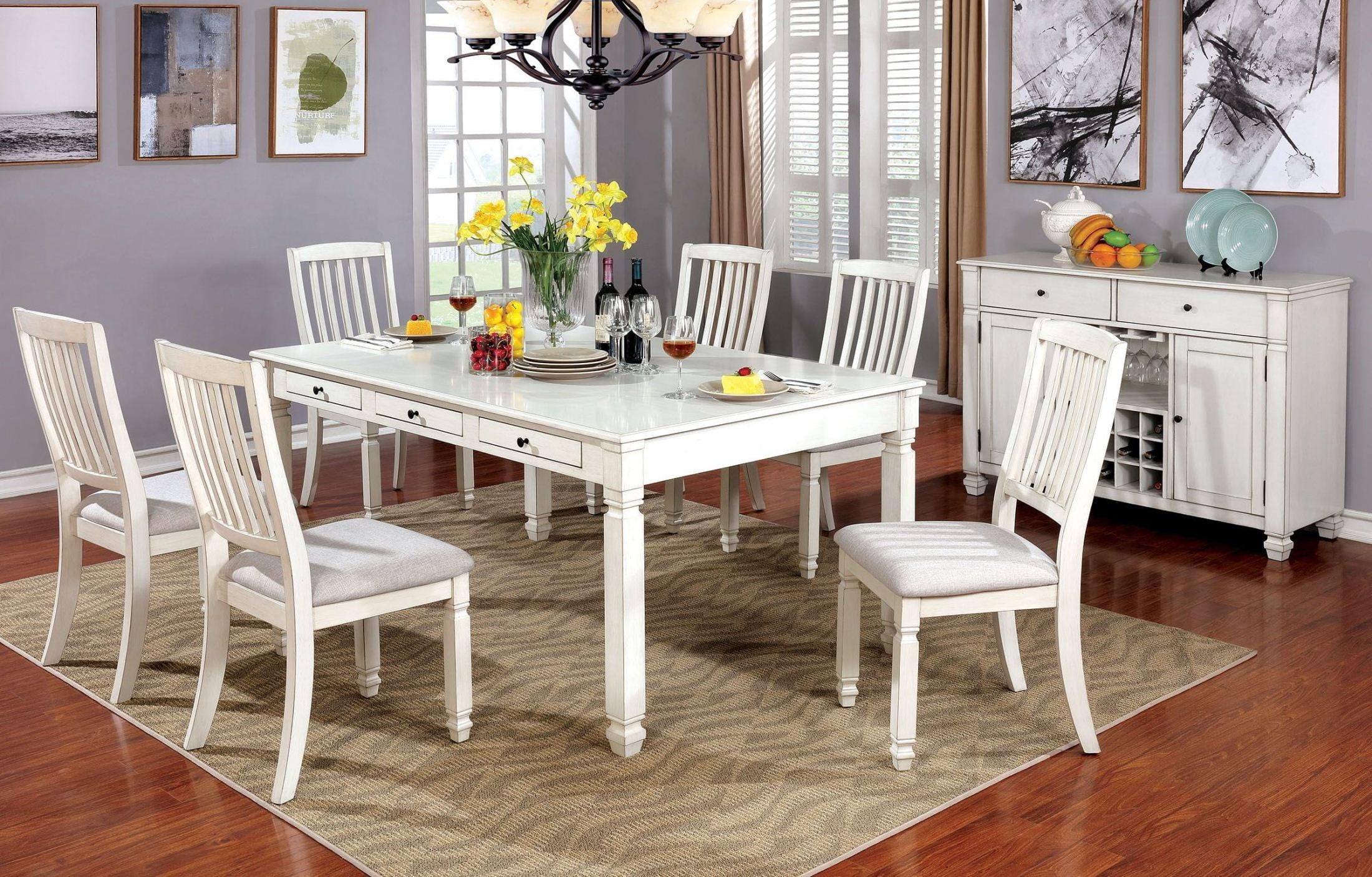 White Dining Room Set With Rug