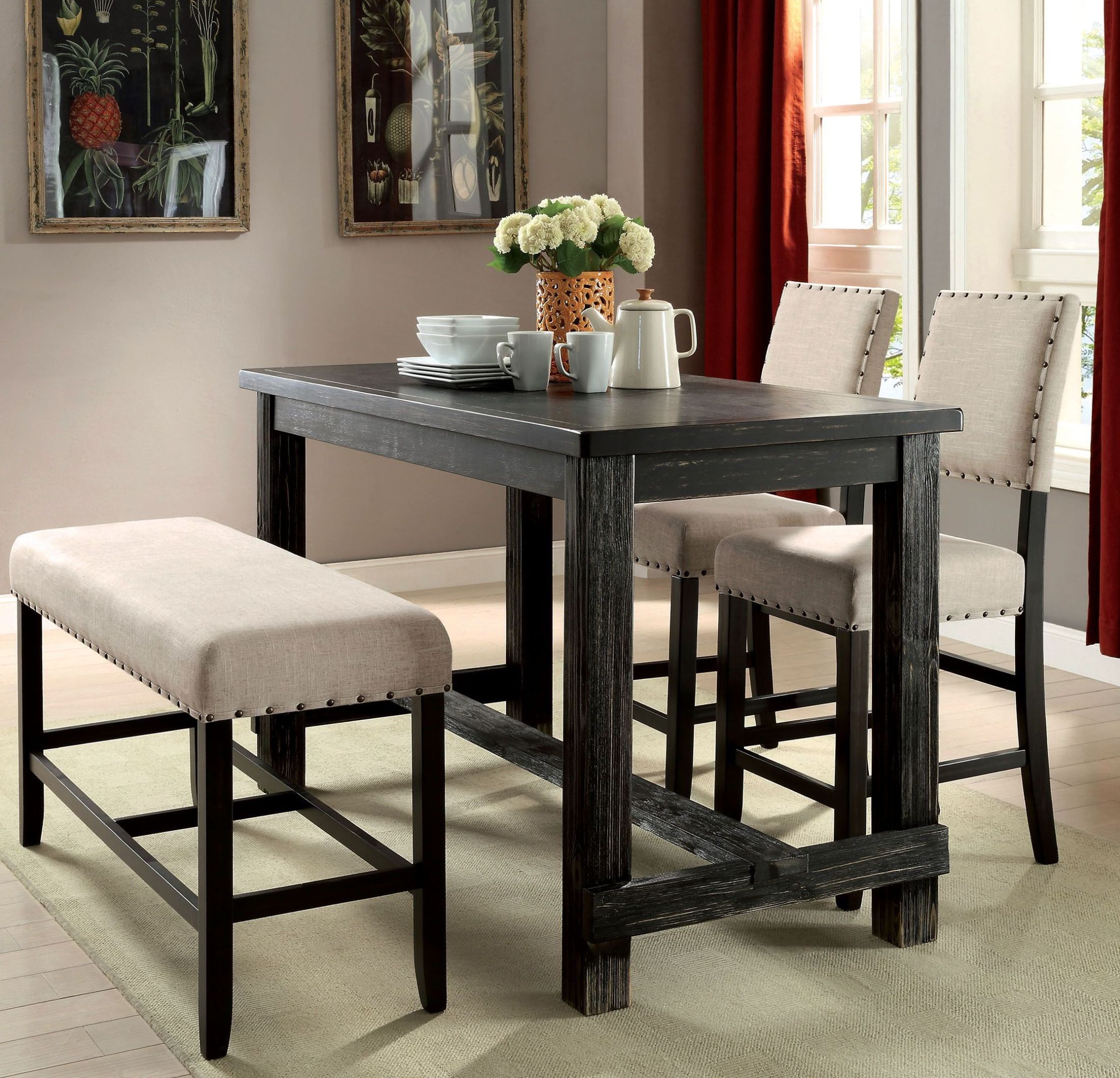 Sania Ii Antique Black Counter Height Dining Room Set