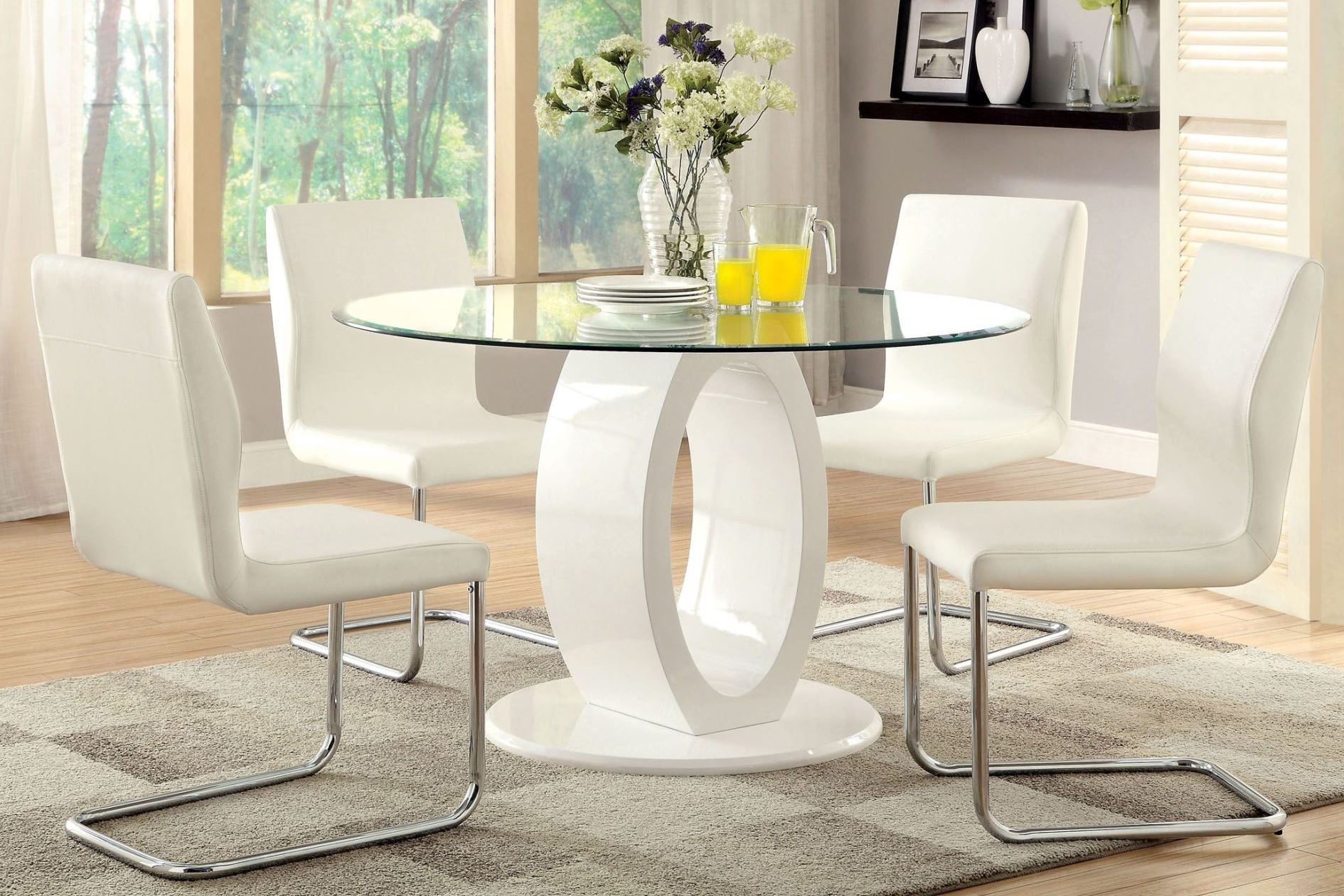 Lodia I White Glass Top Round Pedestal Dining Room Set 1StopBedrooms Lodia I White Glass Top Round Pedestal Dining Room Set 1StopBedrooms