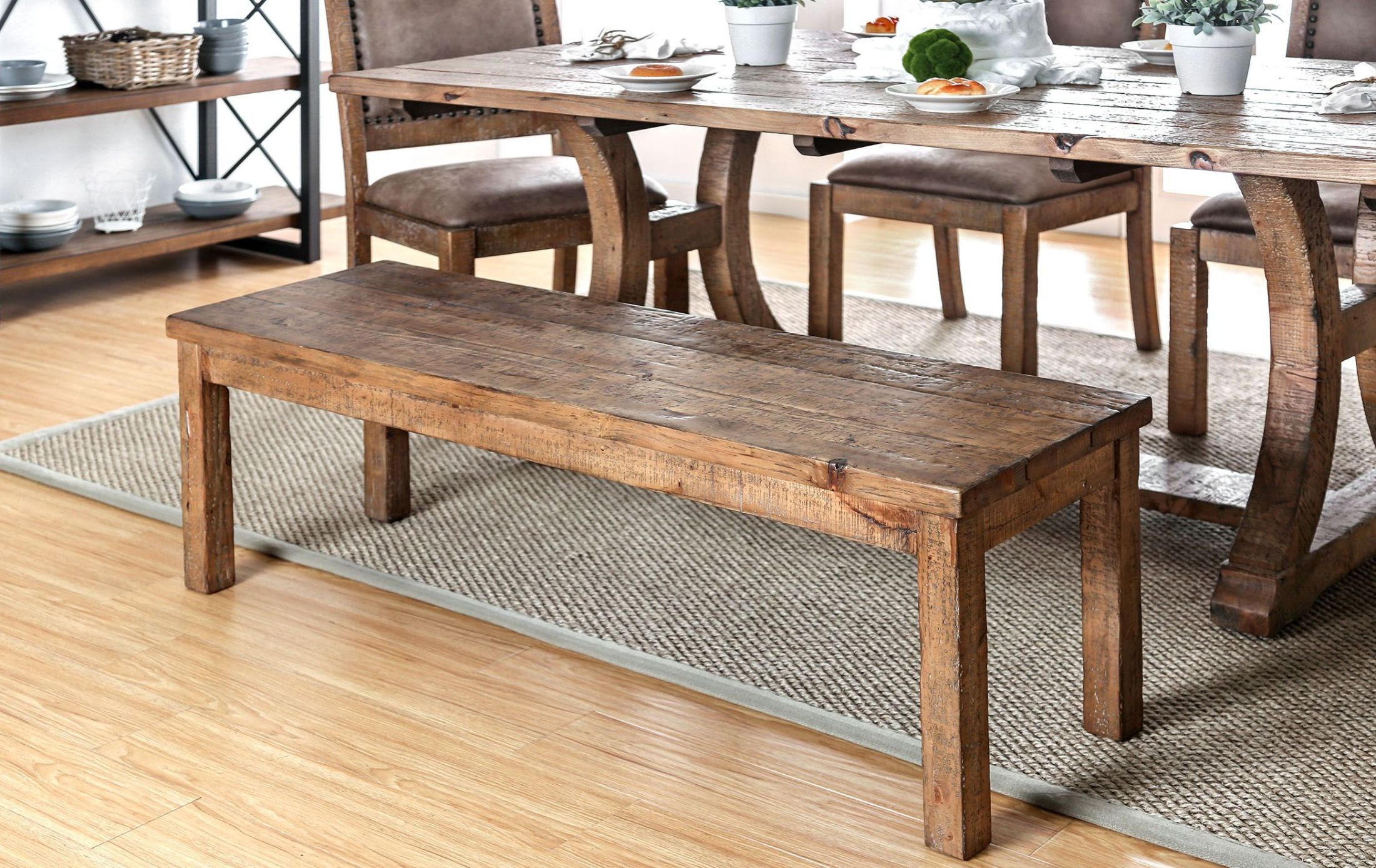 Gianna Rustic Pine Wood Bench 1StopBedrooms.