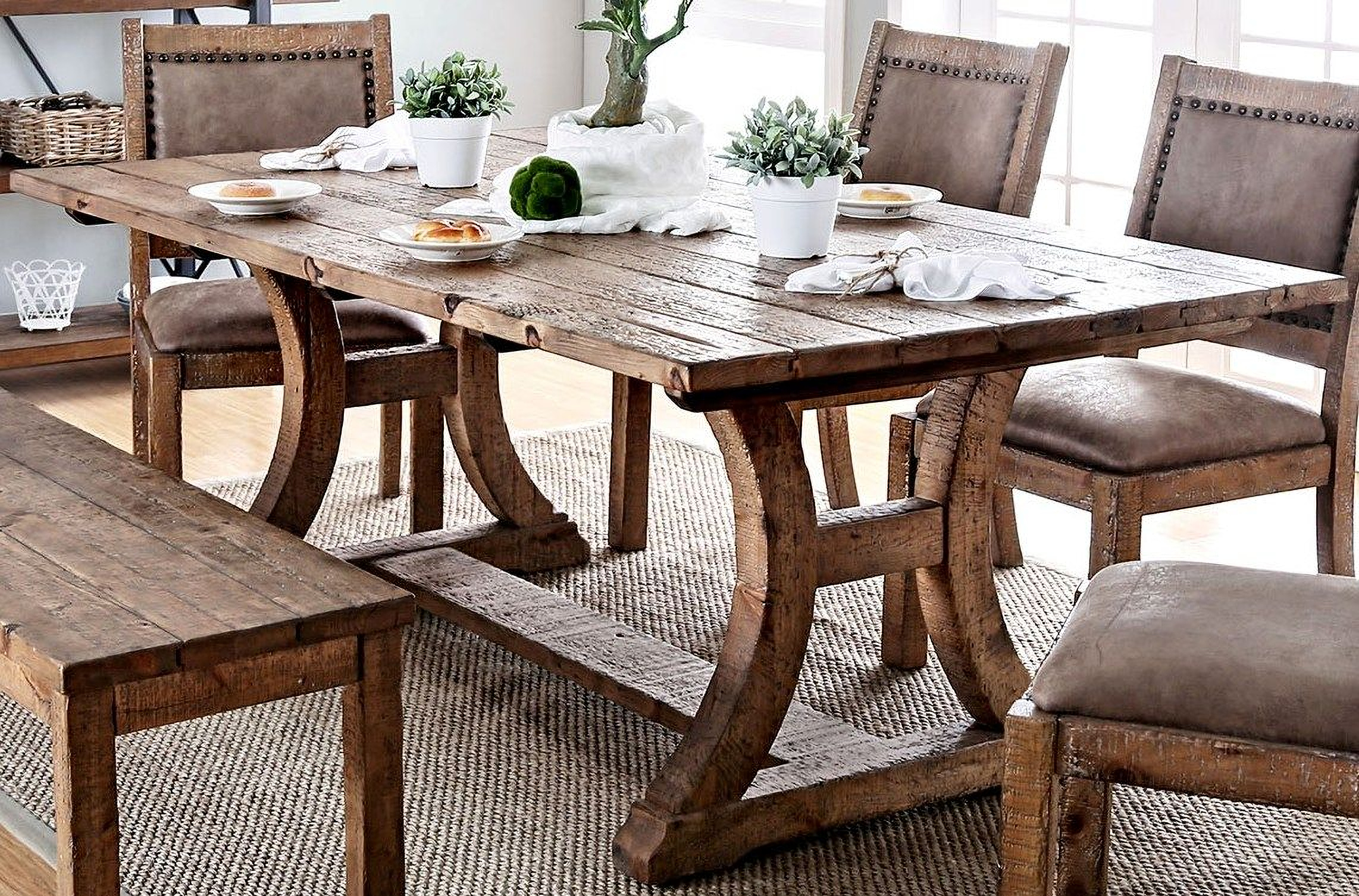 Gianna Rustic Pine 77" Rectangular Dining Table ...