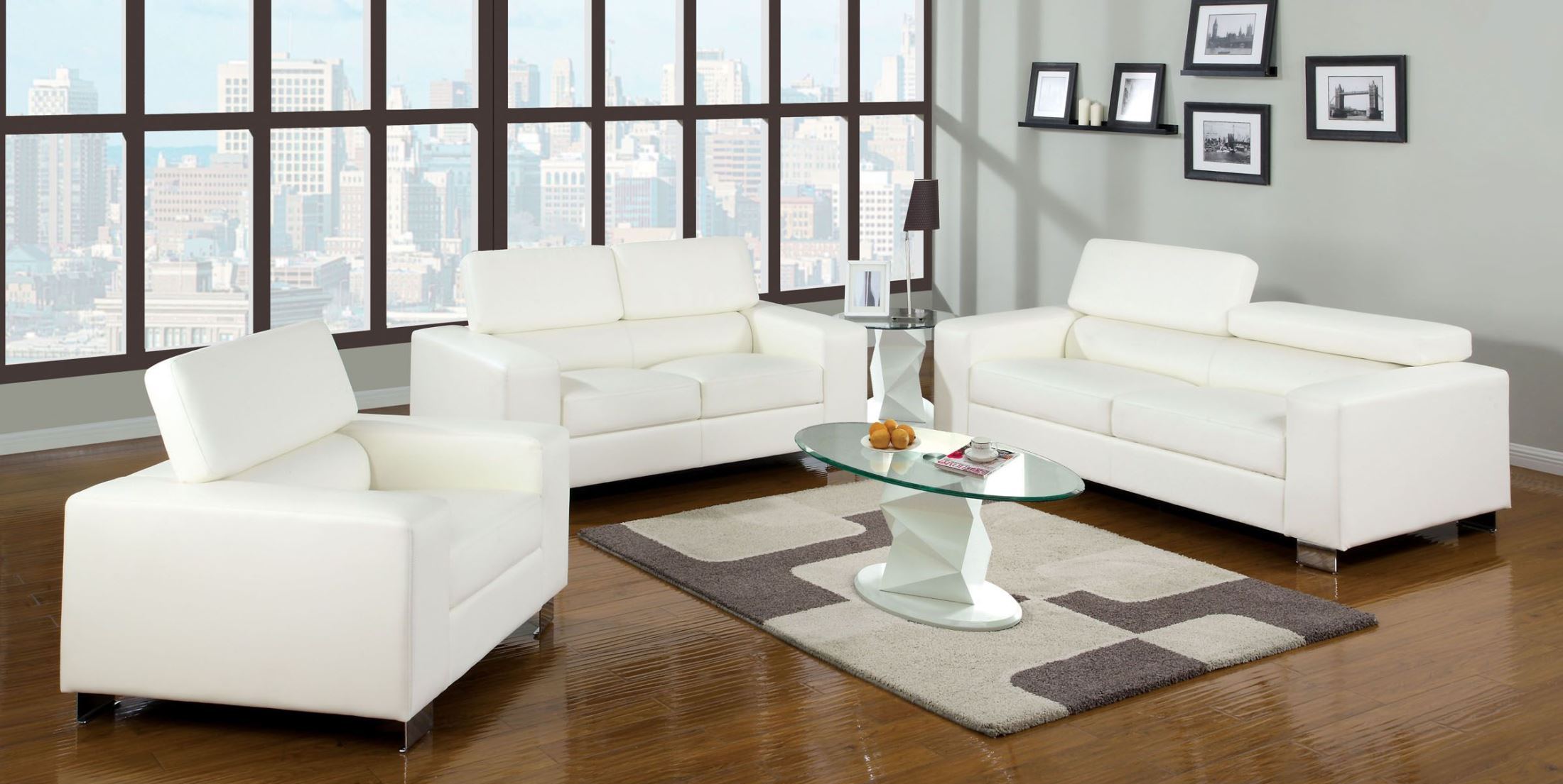 Furniture Of America Makri White Bonded Leather Match Living Room Makri White Bonded Leather Match Living Room Set Media Gallery 1