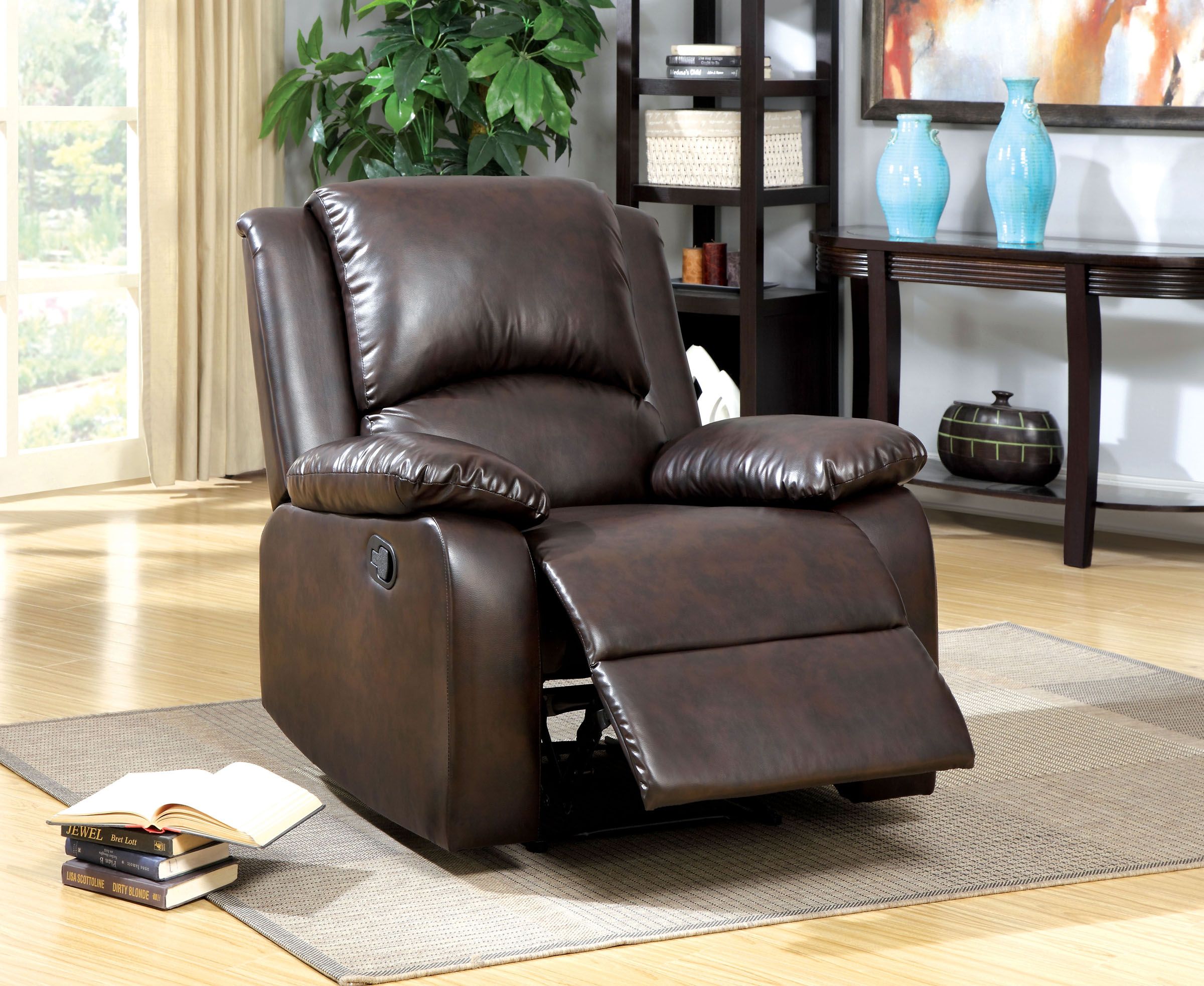 Oxford Rustic Dark Brown Leatherette Reclining Living Room Set 1stopbedrooms