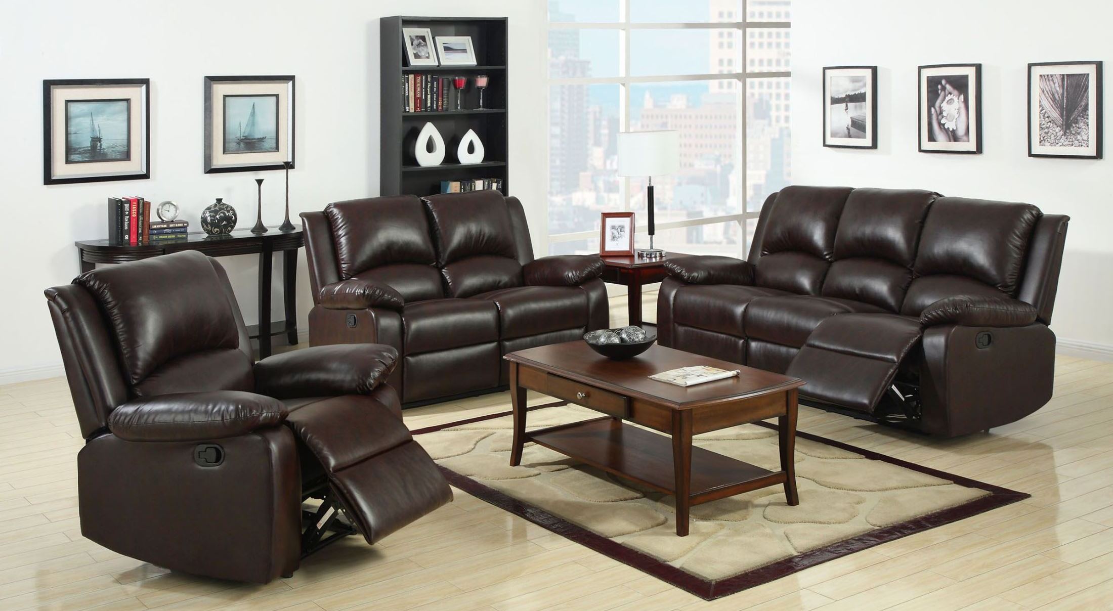 Oxford Rustic Dark Brown Leatherette Reclining Living Room Set 1stopbedrooms