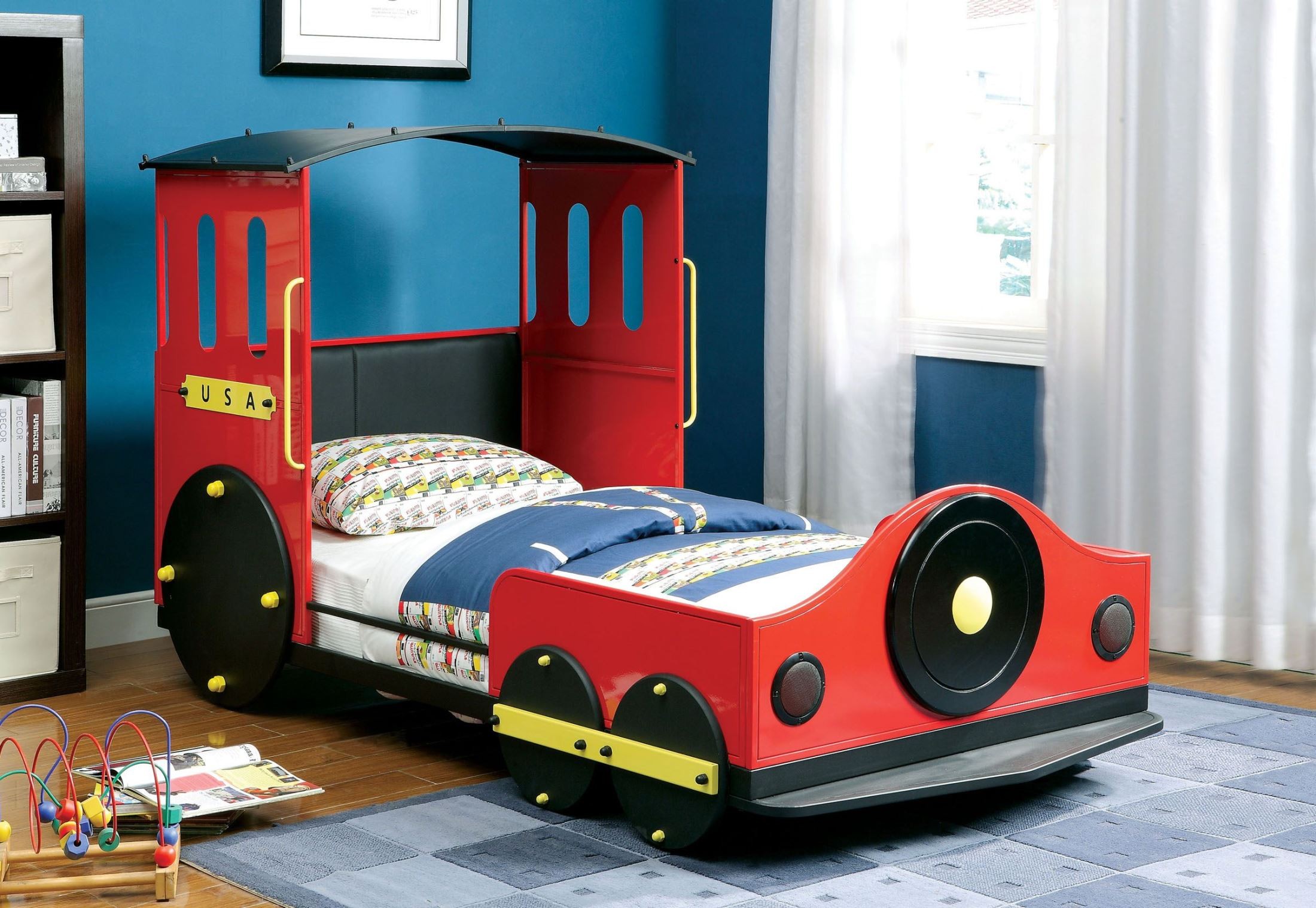 Retro Red Metal Twin Train Bed, Red Twin Bed