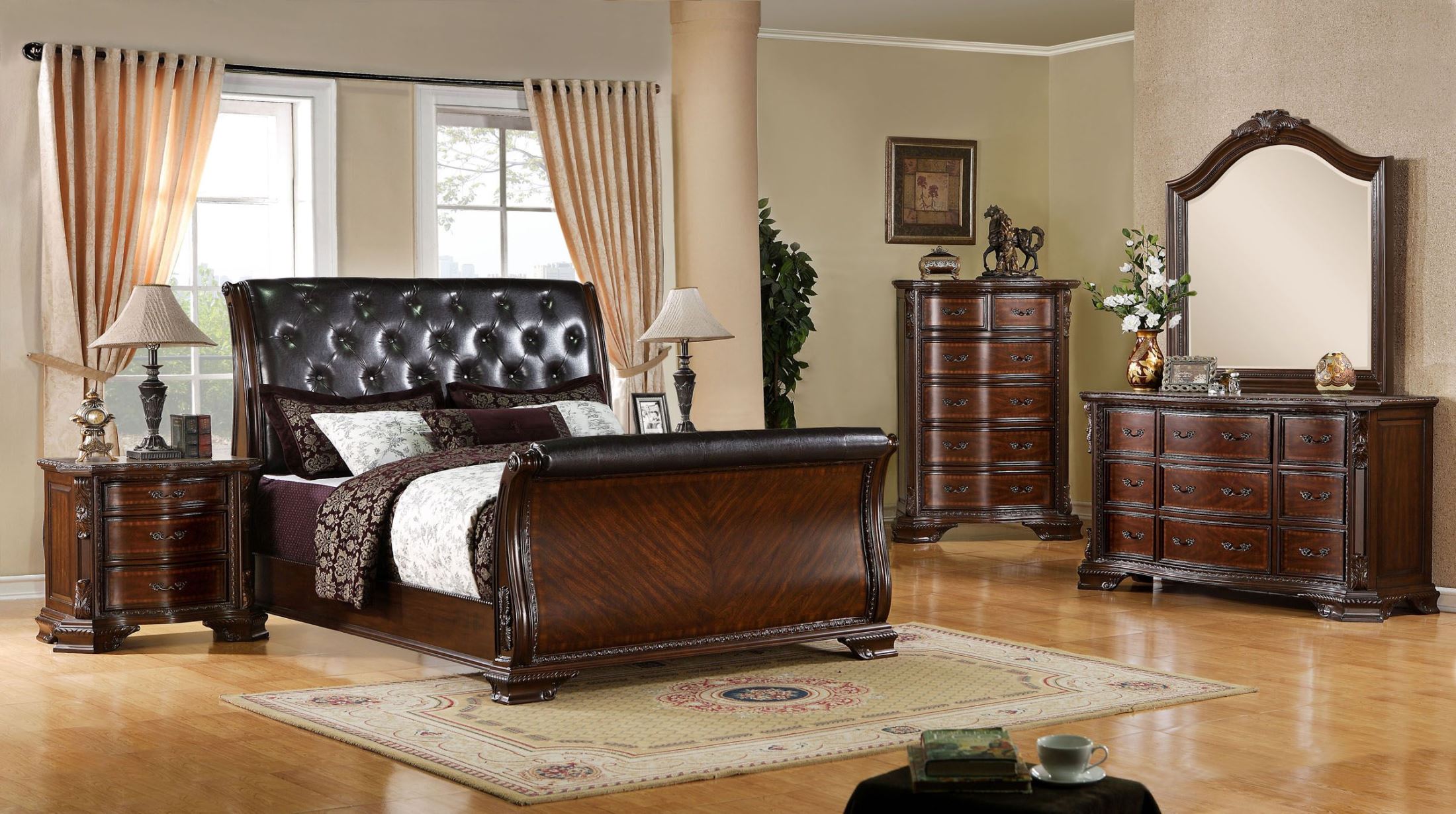 South Yorkshire Brown Cherry Sleigh Bedroom Set ...