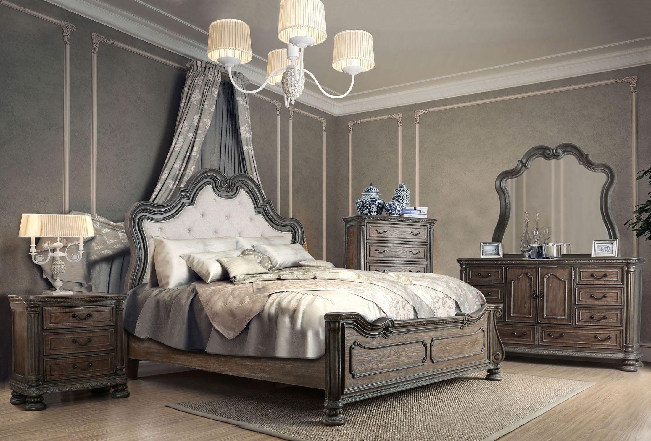 Ariadne Rustic Natural Tone Upholstered Panel Bedroom Set ...