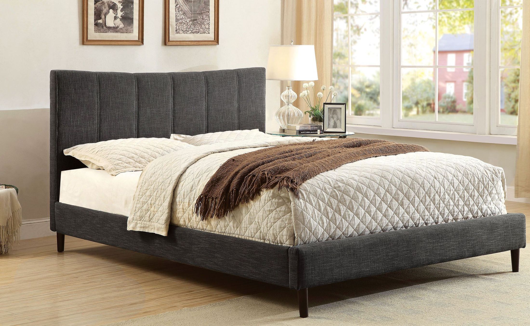 Ennis Dark Gray Twin Upholstered Panel Bed - 1StopBedrooms.