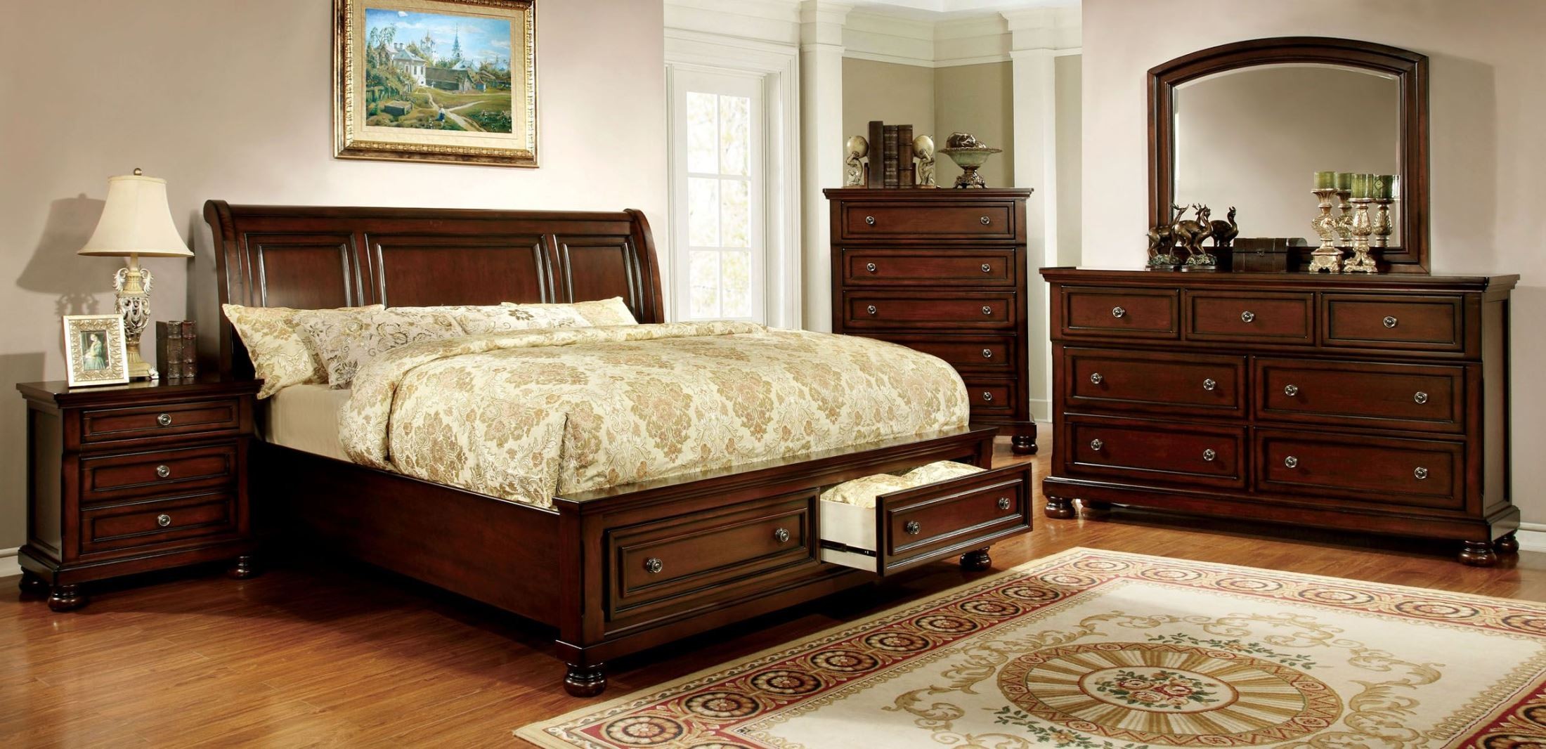 furniture of america tole traditional cherry bedroom set