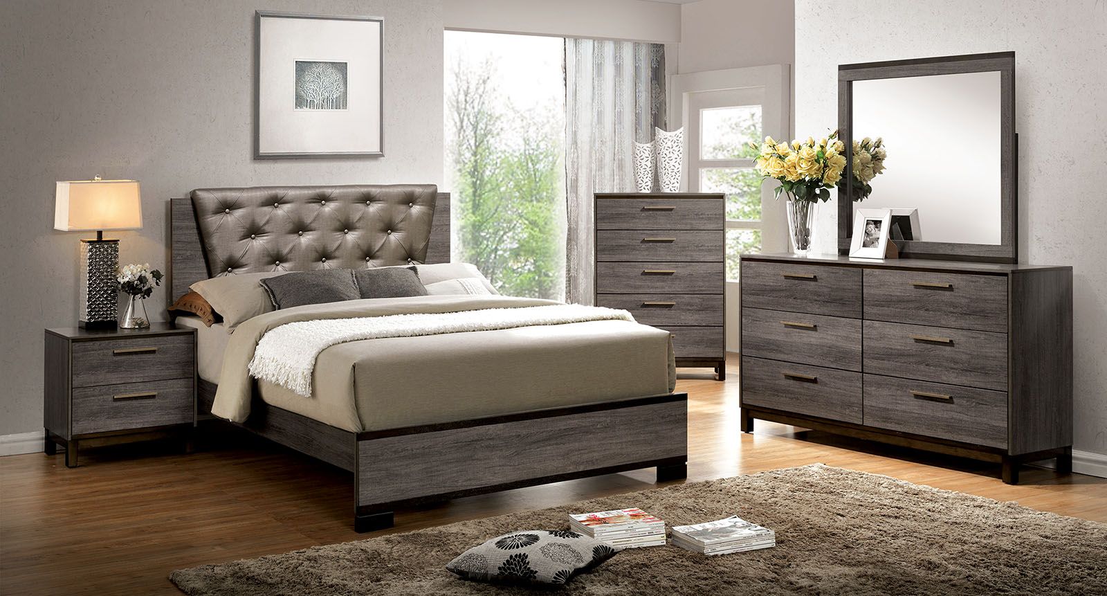 Manvel Dark Gray Upholstered Bedroom Set