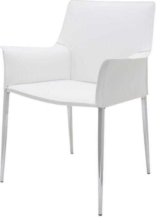 Colter White Leather Dining Arm Chair, White Leather Arm Chair