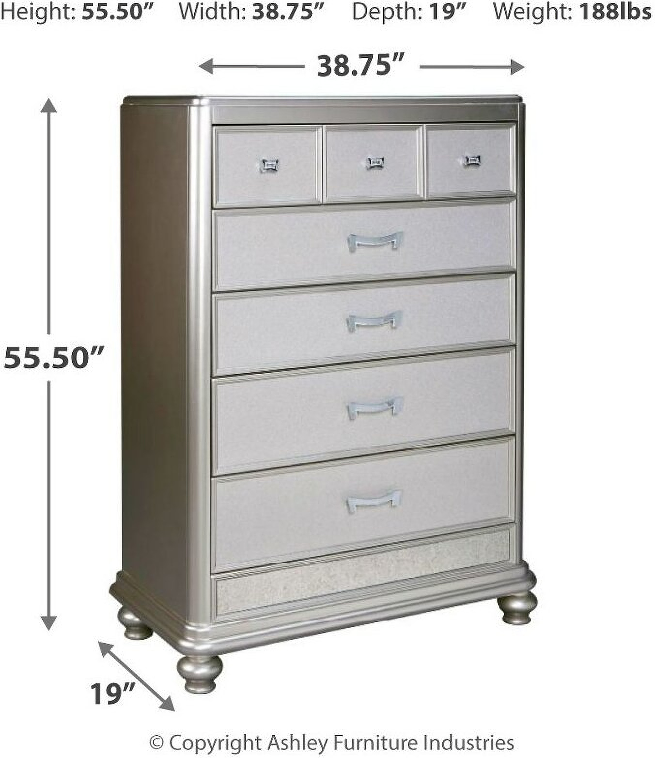 Coralayne Silver 5 Drawer Chest 1stopbedrooms