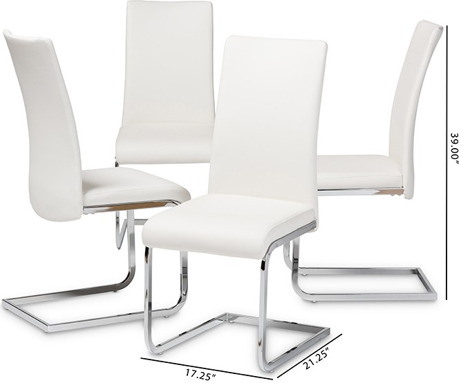 Cyprien Modern And Contemporary White, Faux Leather Dining Chairs Set Of 4