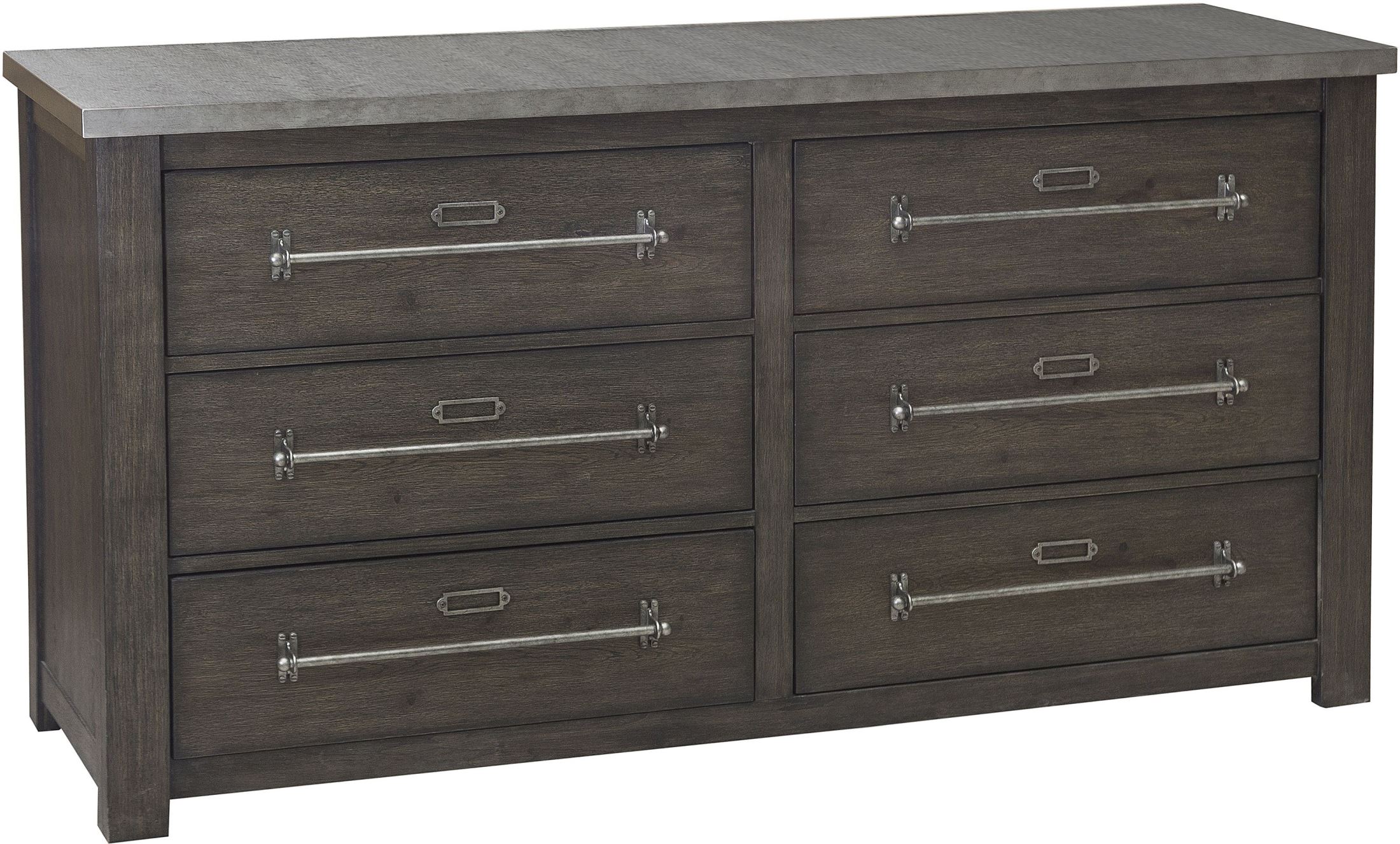 Modern Authentics Metal Top 6 Drawer Dark Oak Dresser 1stopbedrooms