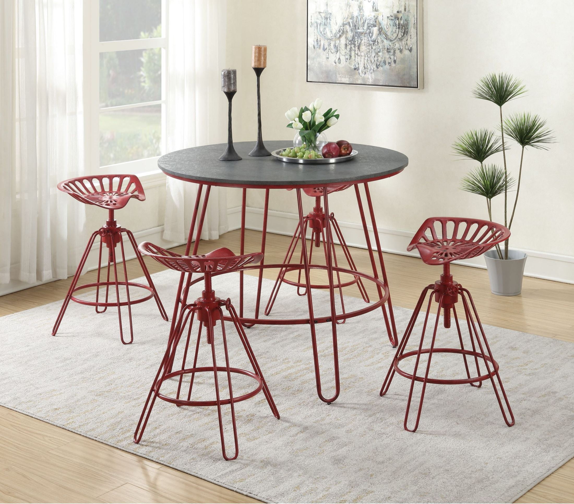 Langston Barn Red And Smokey Gray Round Pub Set 1stopbedrooms