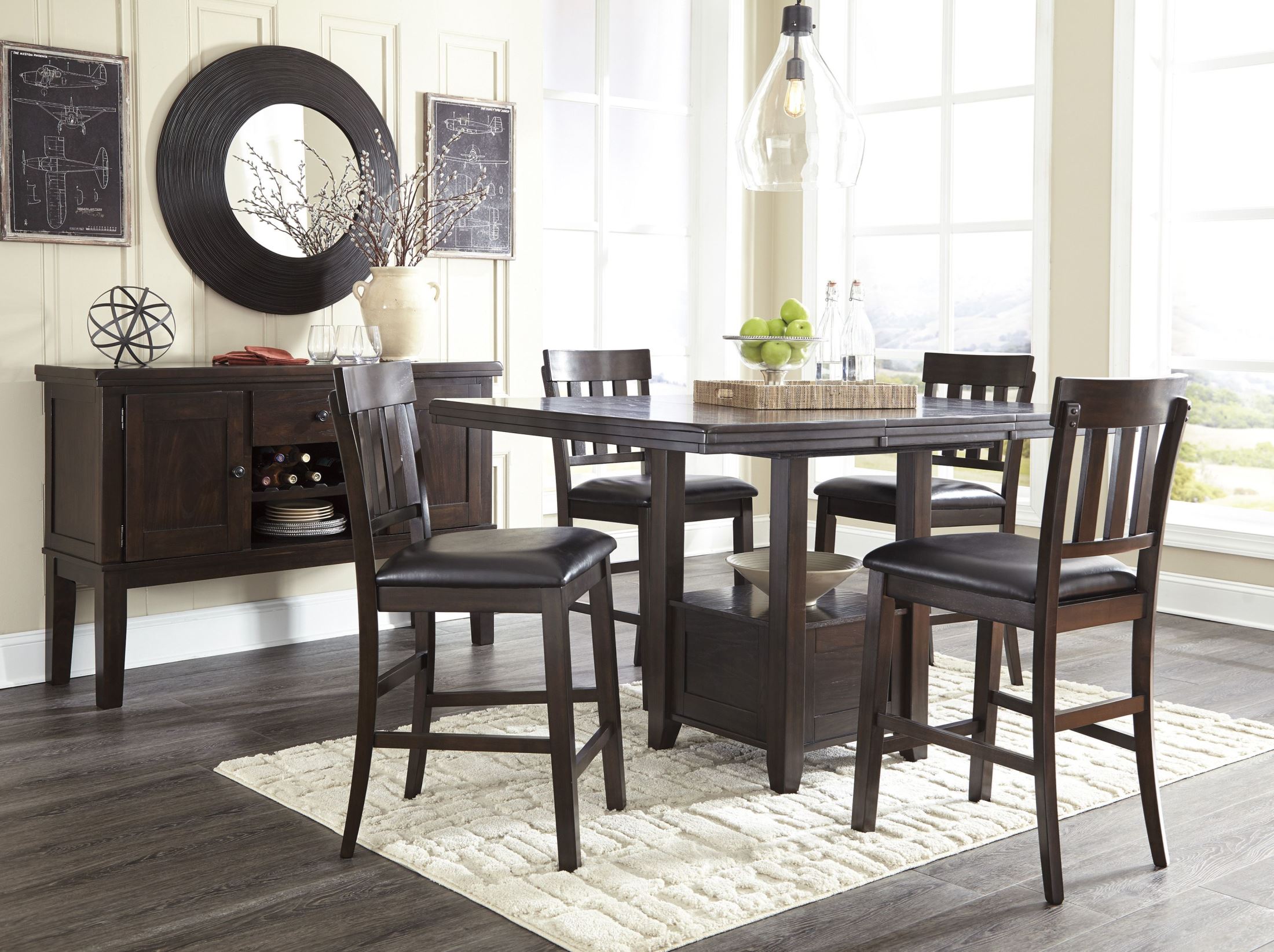 Haddigan Dark Brown Rectangular Extendable Counter Height Dining Room Set