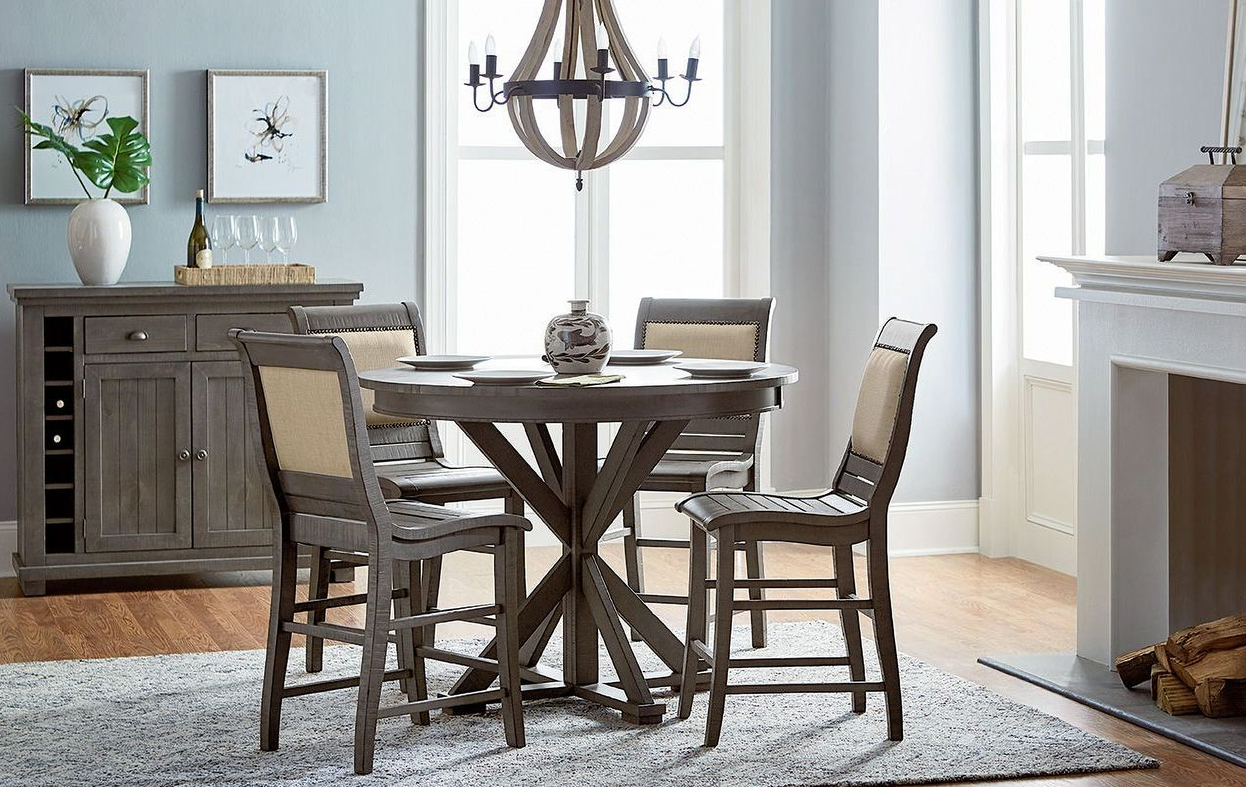 Willow Distressed Dark Gray Round Counter Height Dining Room Set