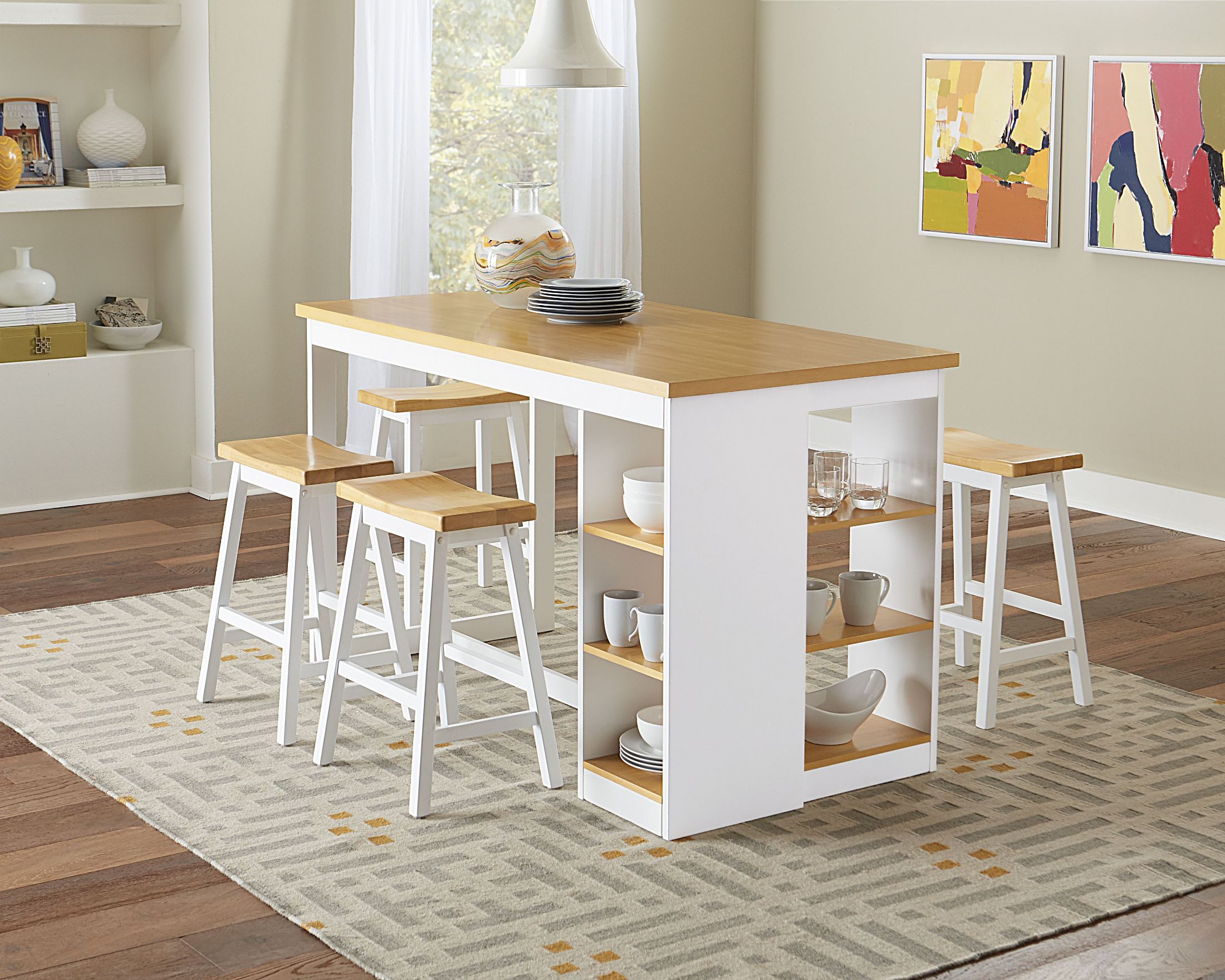 Christy Oak And White Storage Counter Height Dining Table