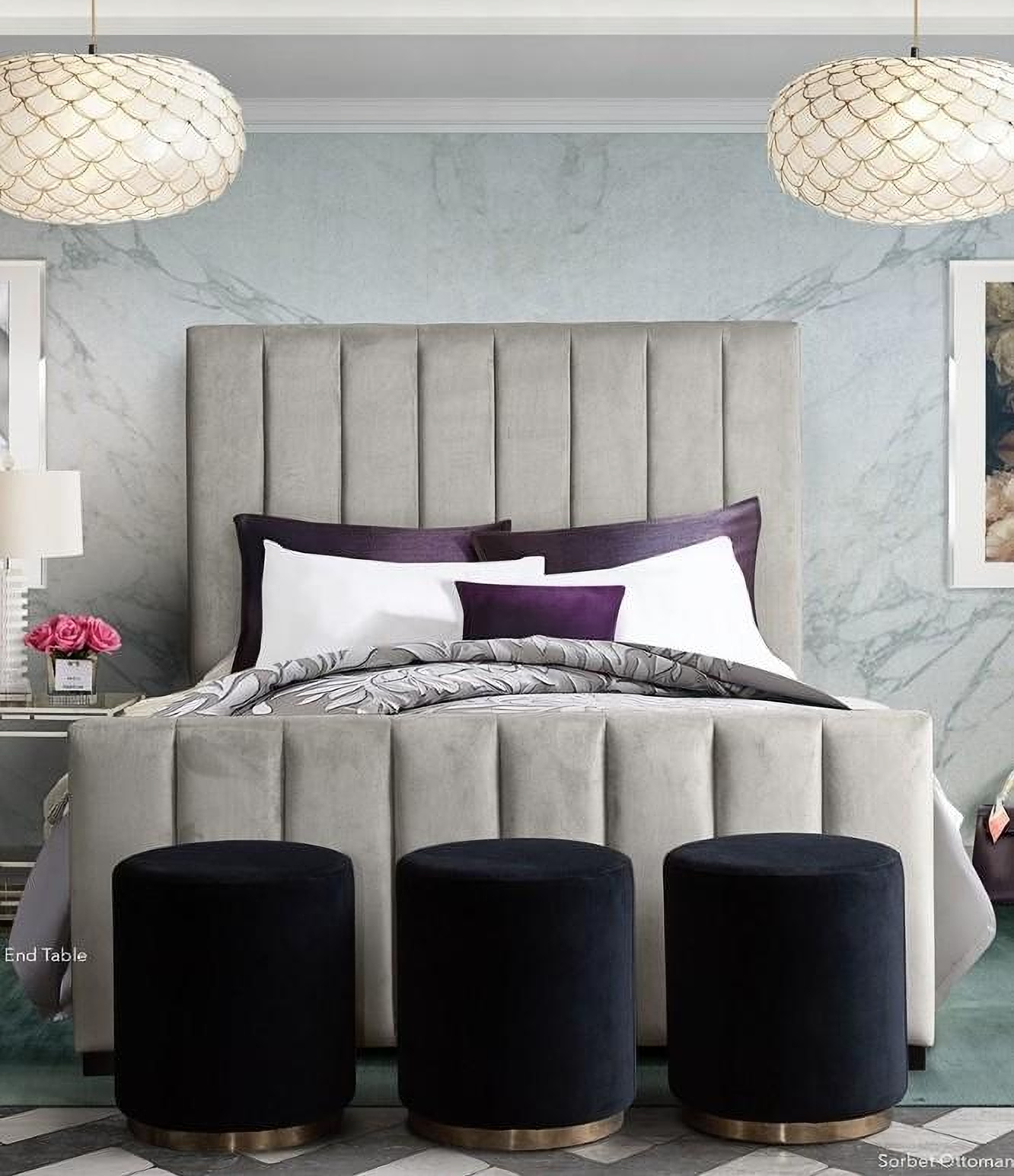 Diamond Sofa Venus Light Grey Velvet Channel Queen Bed