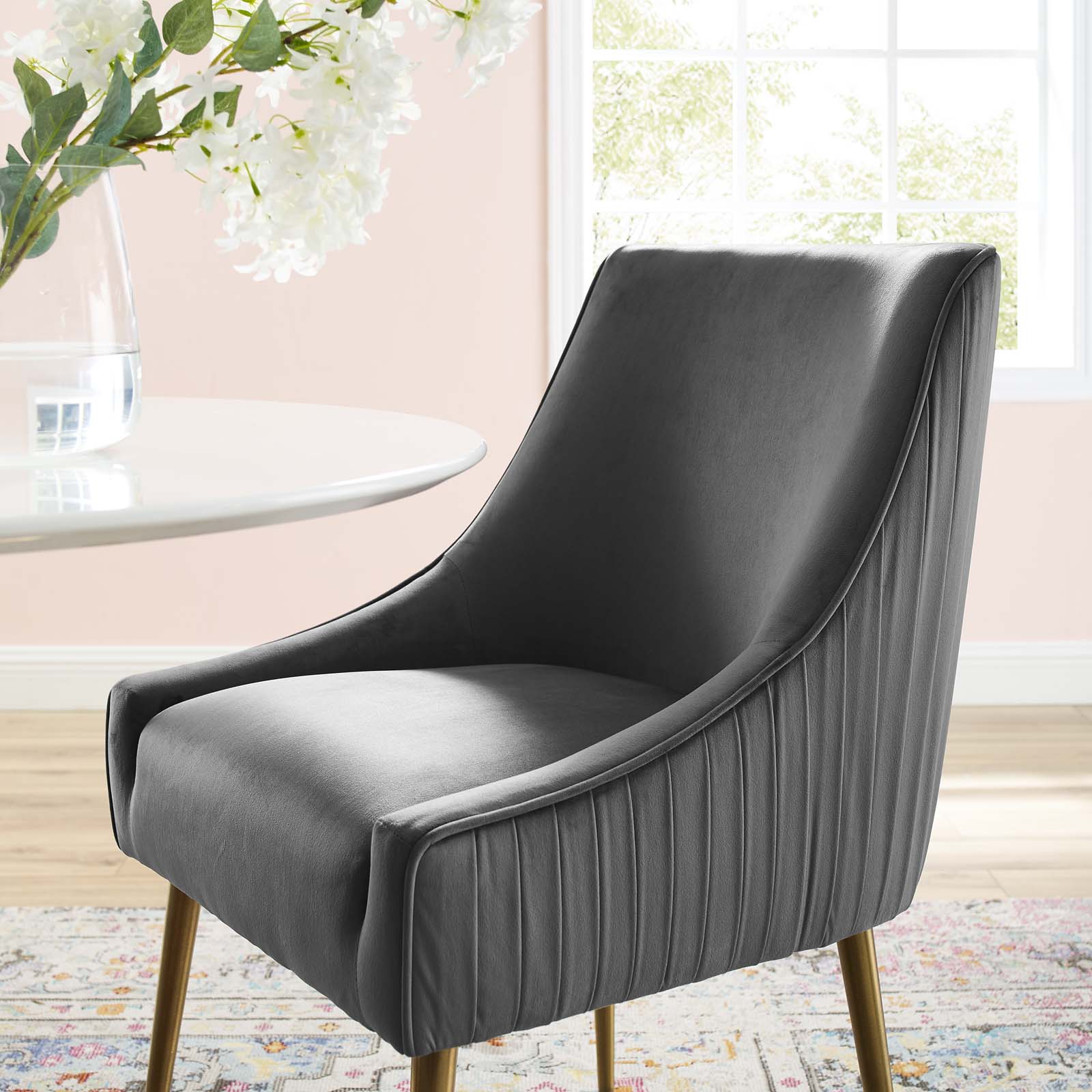 Discern Gray Pleated Back Upholstered Performance Velvet Dining Chair