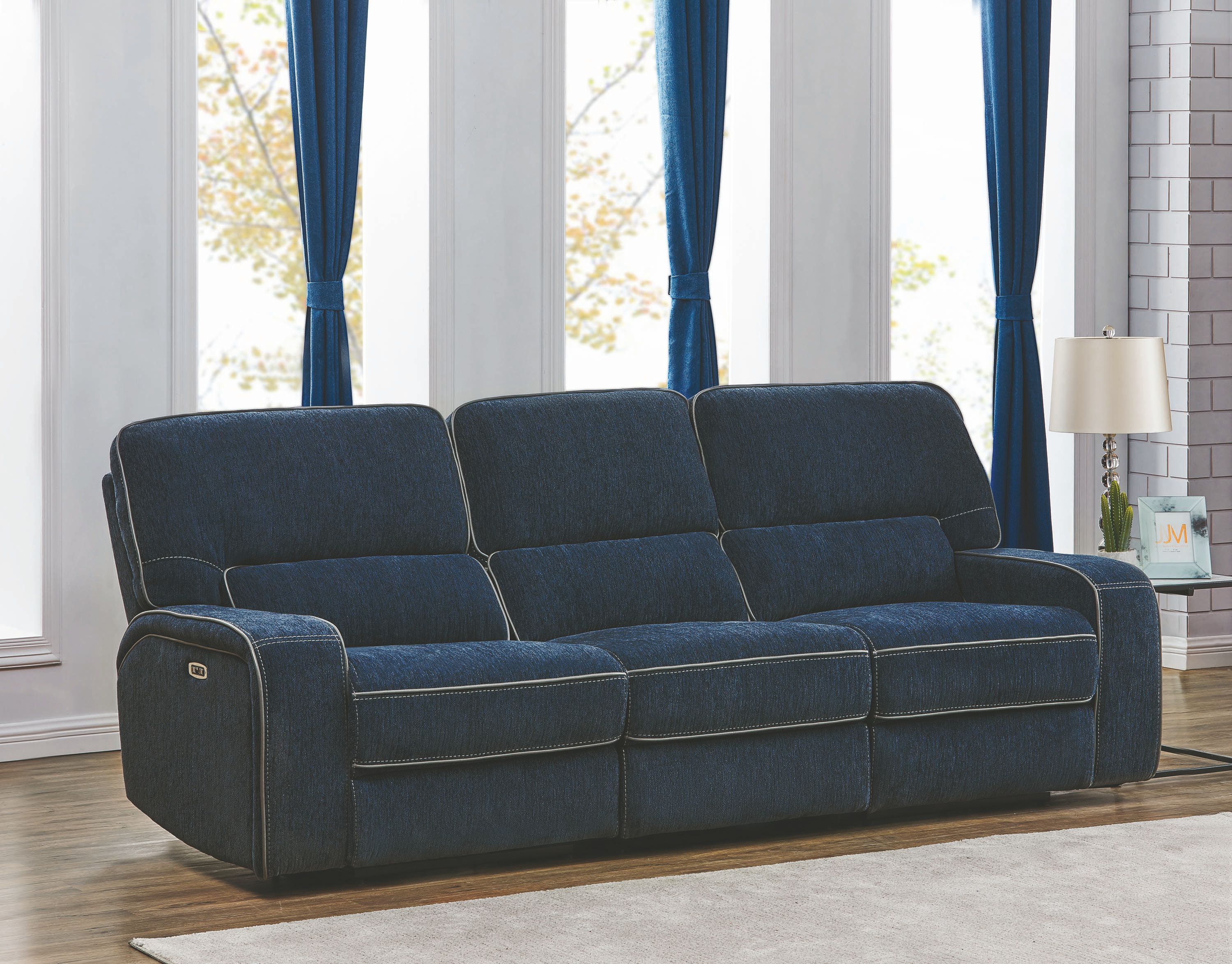 blue reclining sofa