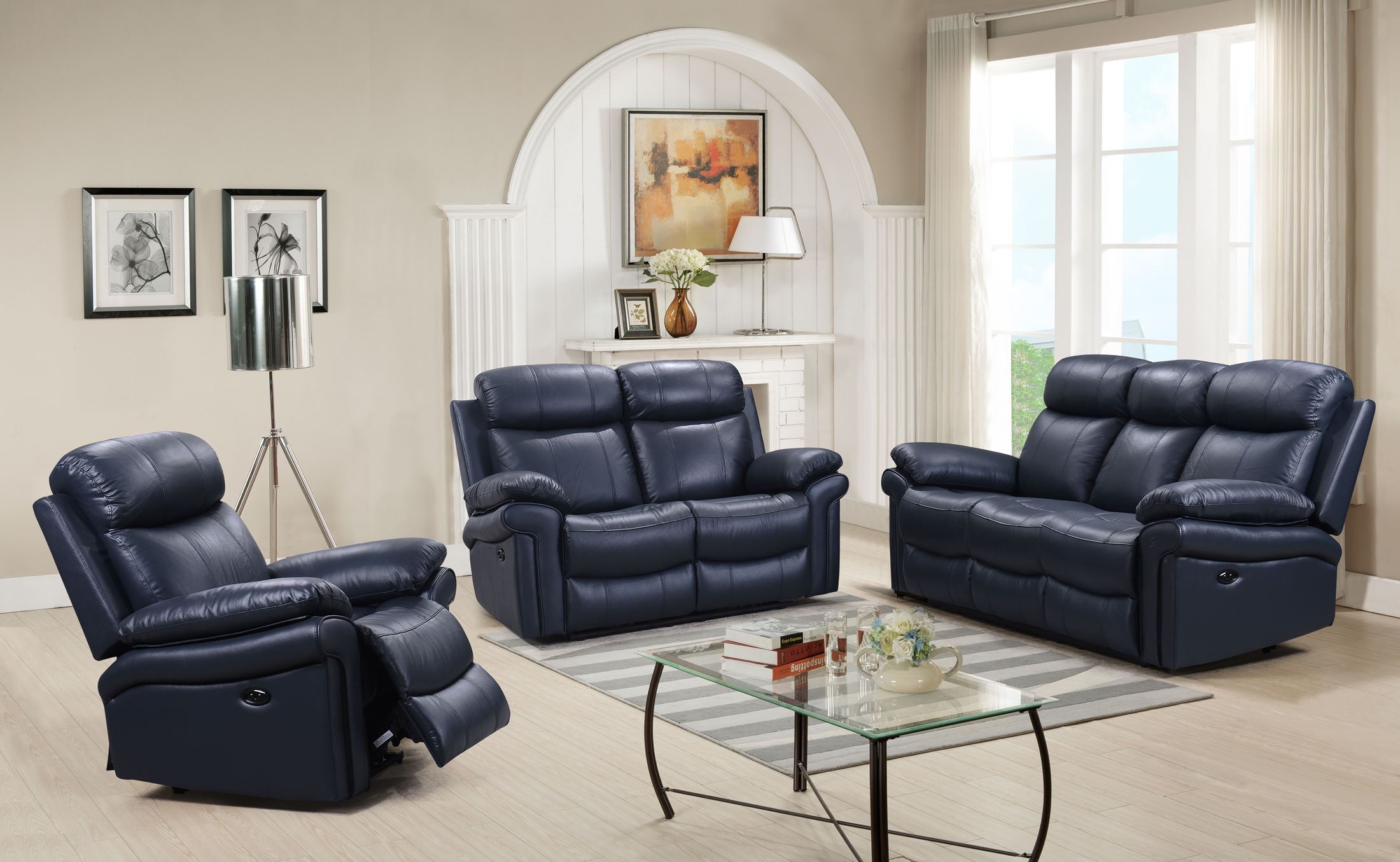 Shae Joplin Blue Leather Power Reclining Loveseat 1stopbedrooms