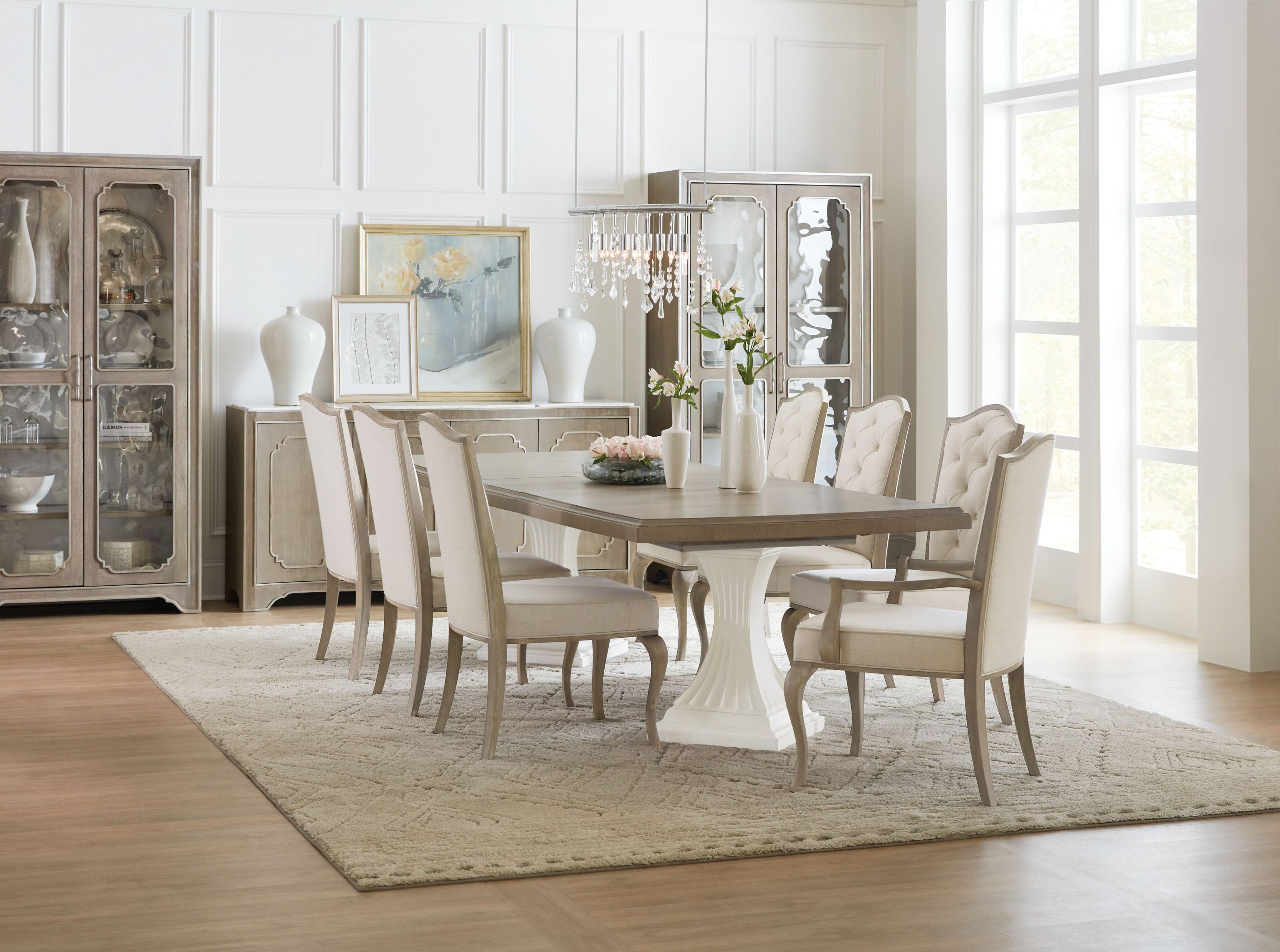 Modern Romance Medium Wood Pedestal Extendable Dining Room Set 1stopbedrooms