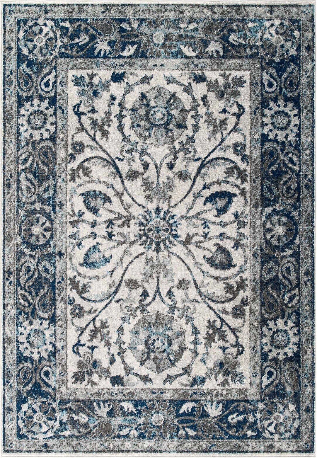 Entourage Ivory And Blue Samira Distressed Vintage Floral Persian Medallion 8x10 Area Rug R 1174b 810