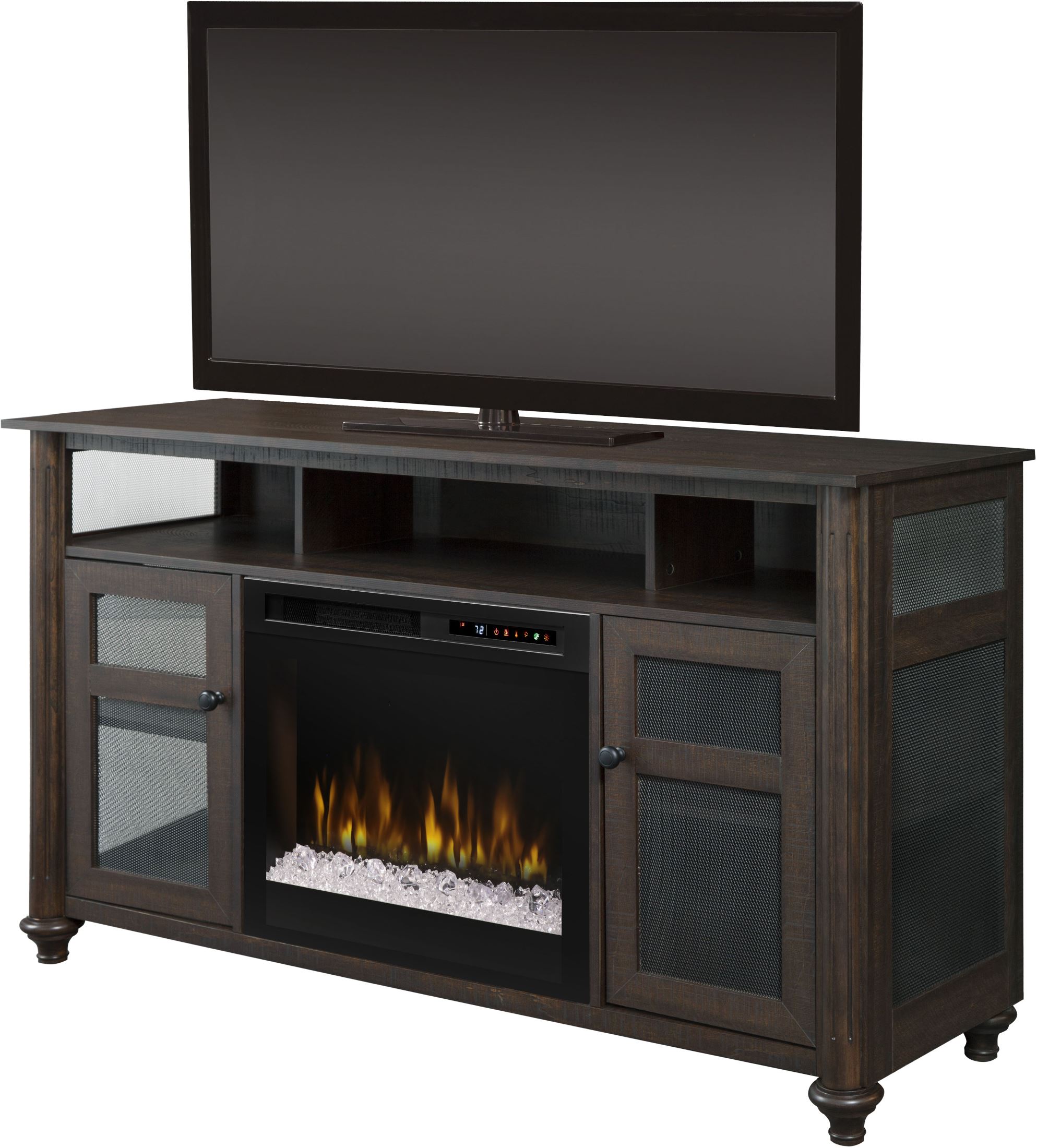 Xavier Brown Media Console Electric Fireplace With Acrylic Ice Xhd