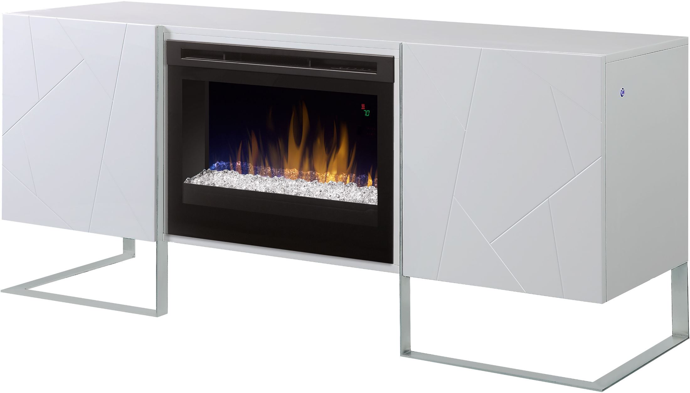 Chase Gloss White Media Console Fireplace With Acrylic Ice