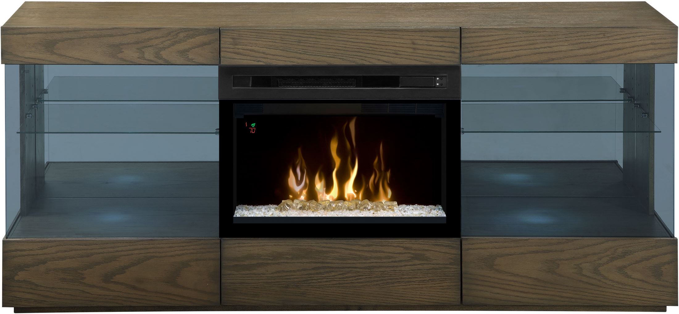 Axel Raked Sand Media Console Electric Fireplace With Glass Ember