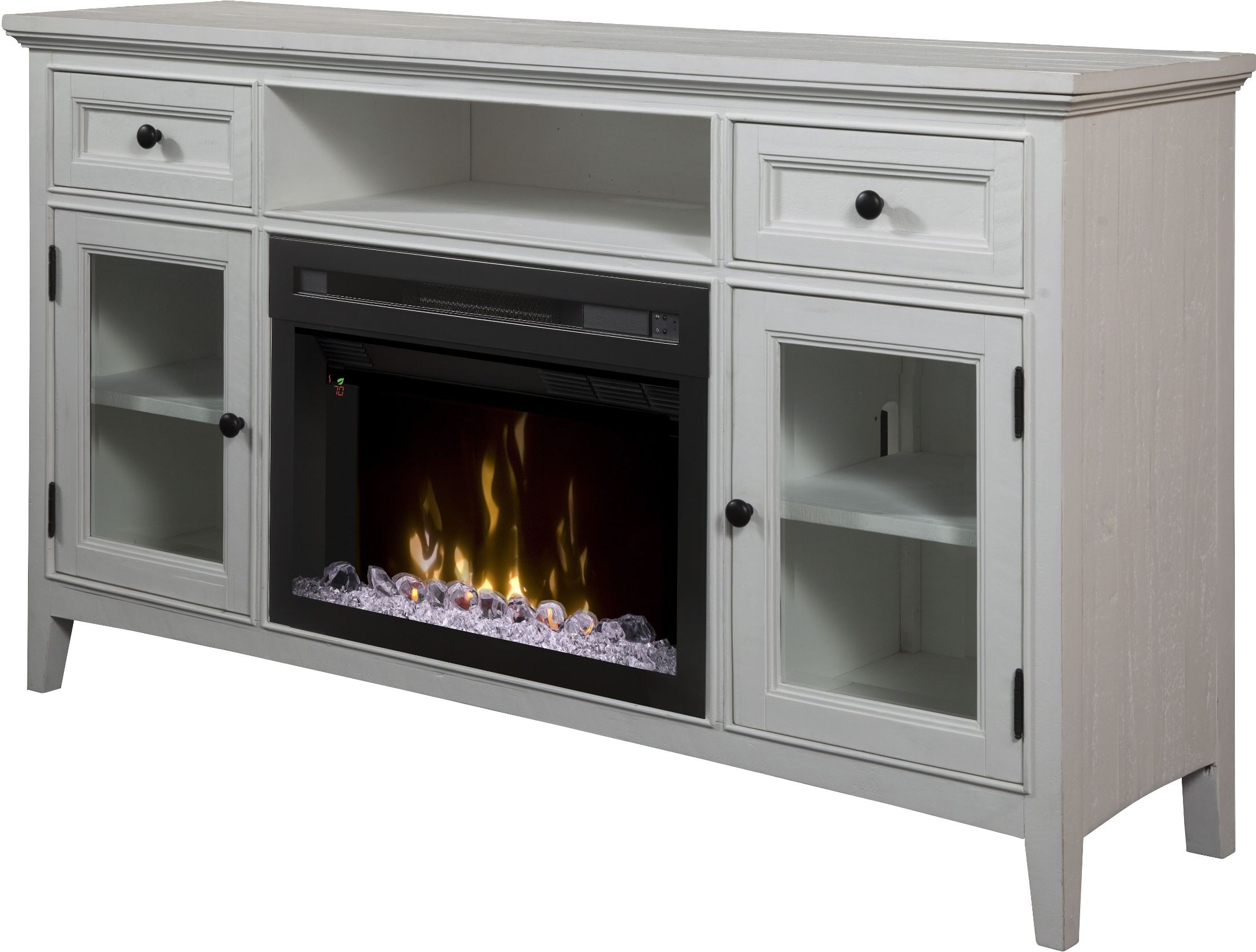 Sophia Ivory Media Console Fireplace With Acrylic Ice Firebox