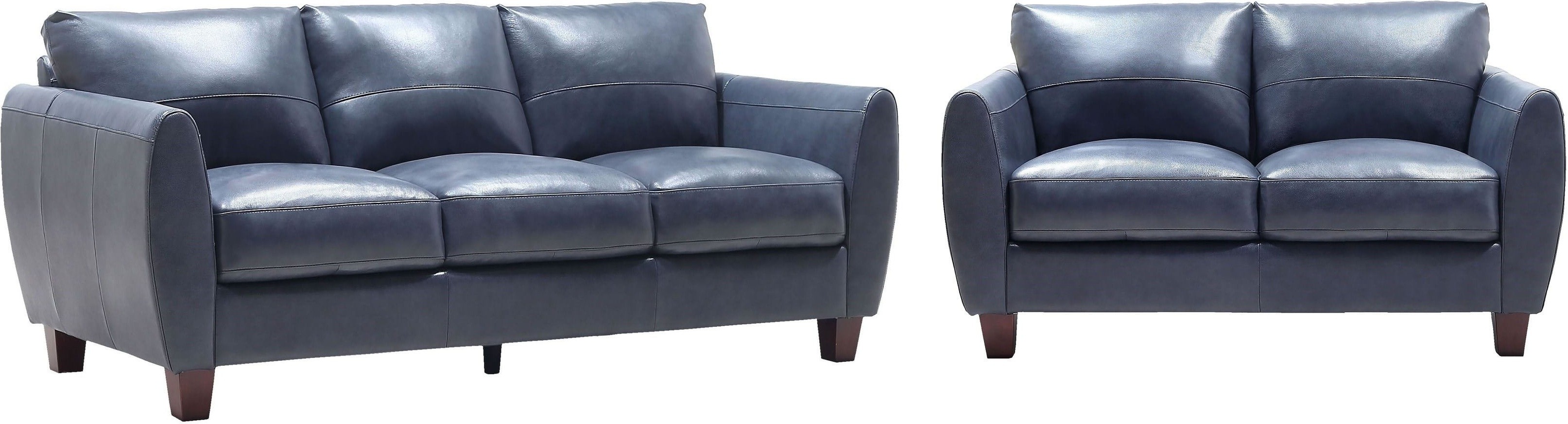 Georgetowne Traverse Blue Leather Sofa, Navy Leather Couch
