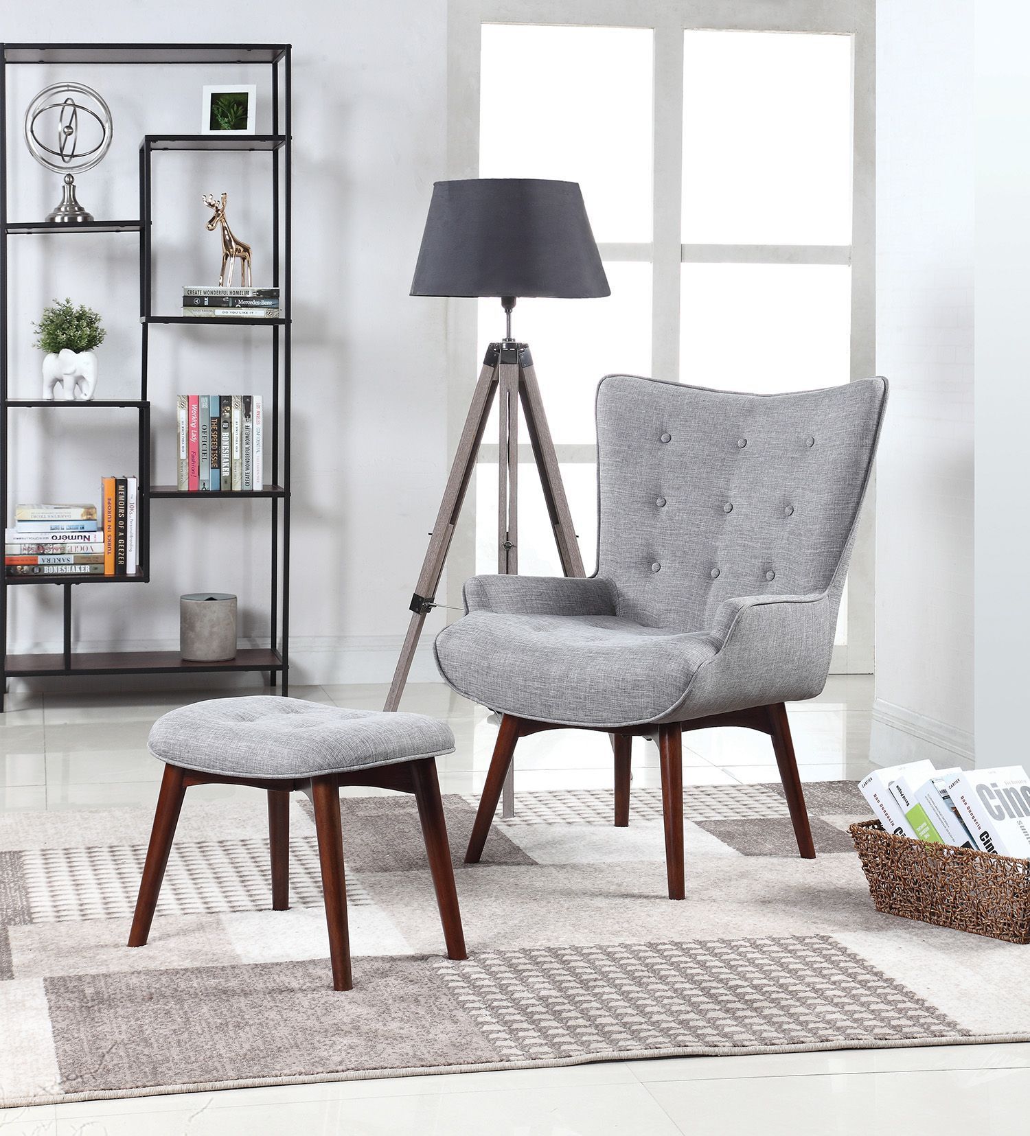 Gray Accent Chair With Ottoman - 1StopBedrooms.