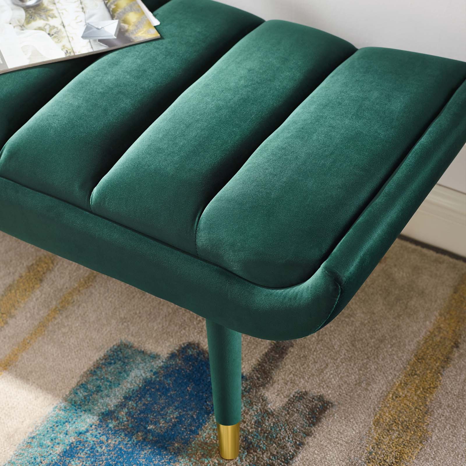 Guess Green Channel Tufted Performance Velvet Accent Bench ...