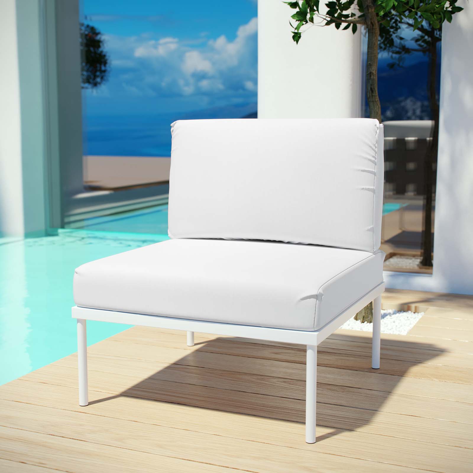 Harmony White Armless Outdoor Patio Aluminum Chair EEI2600WHIWHI 1StopBedrooms.