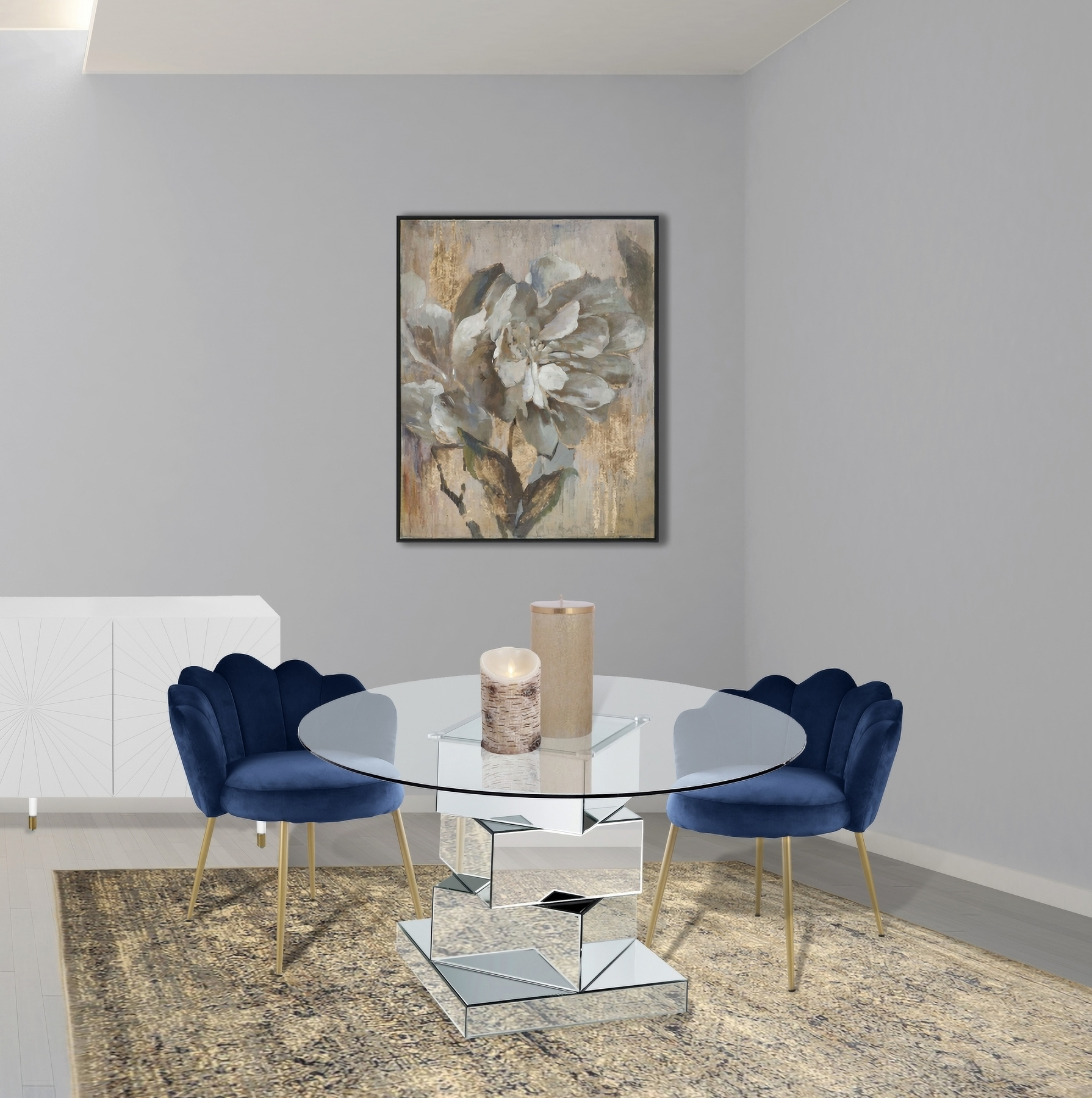 Haven Mirrored Dining Room Set W Navy Claire Chairs 1stopbedrooms