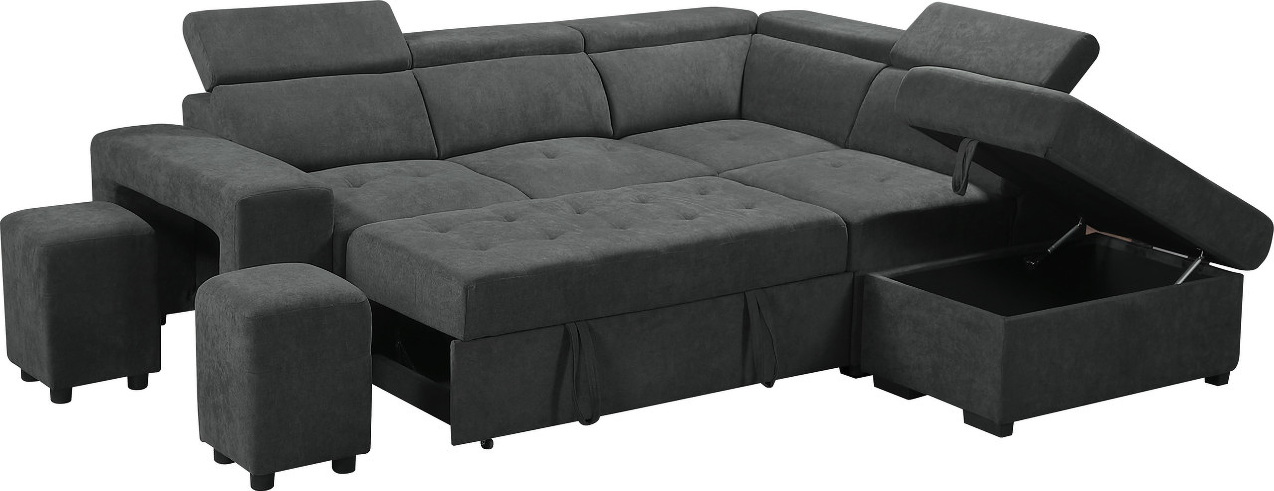 Henrik Dark Gray Sleeper Sectional Sofa With Storage Ottoman And 2