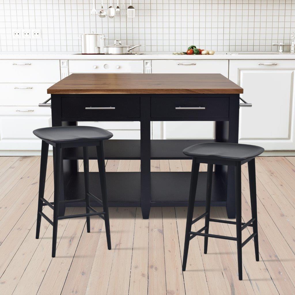 Hilton Black Counter Height Extendable Kitchen Island Set 1stopbedrooms