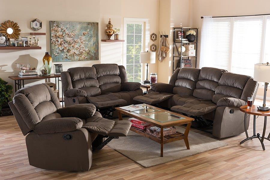 Hollace Modern And Contemporary Taupe Microsuede Sofa Loveseat And