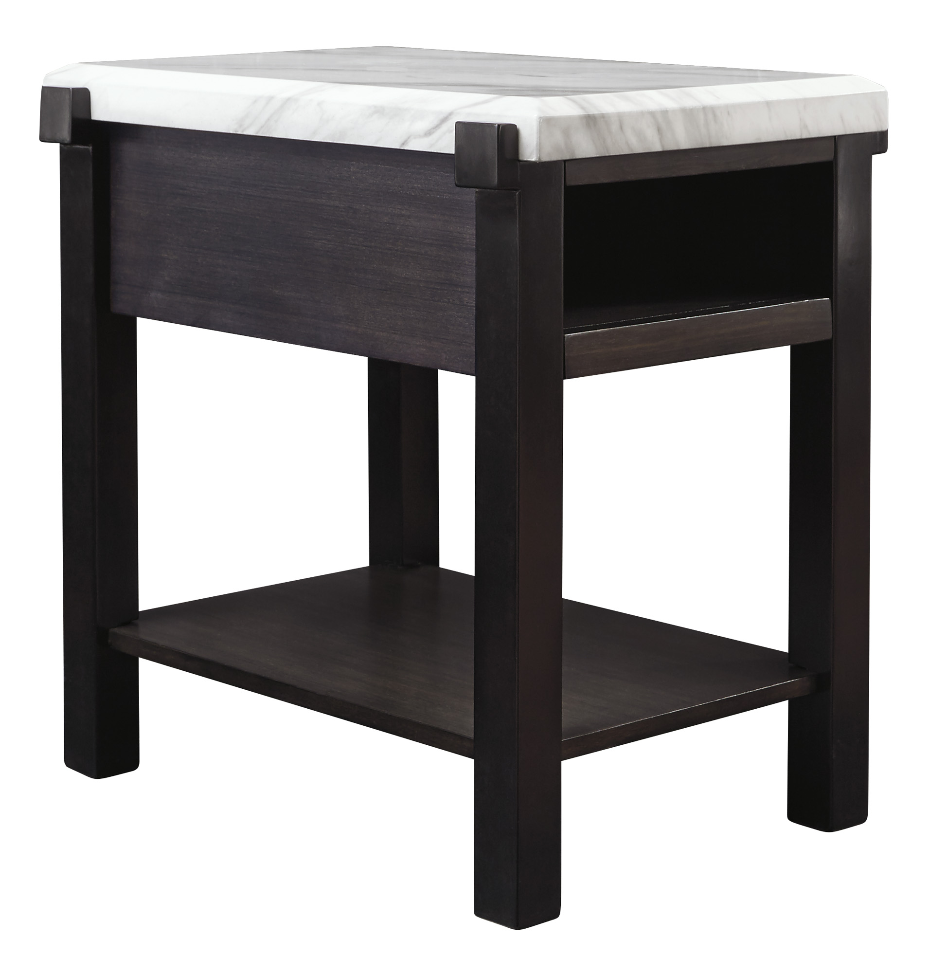 Janilly Dark Brown And White Chairside Table 1stopbedrooms