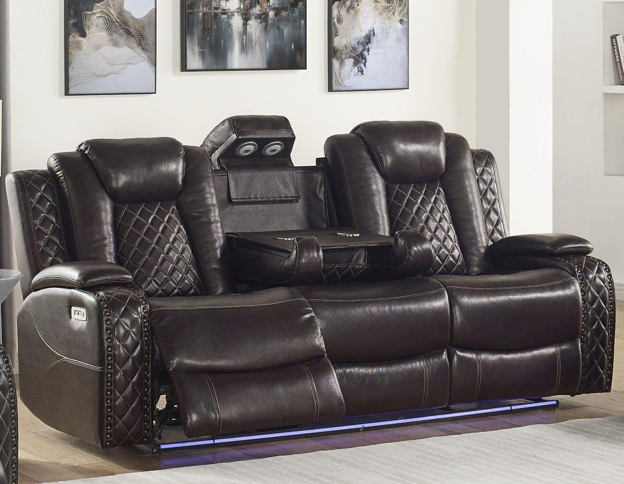 benson dark brown leather reclining sofa