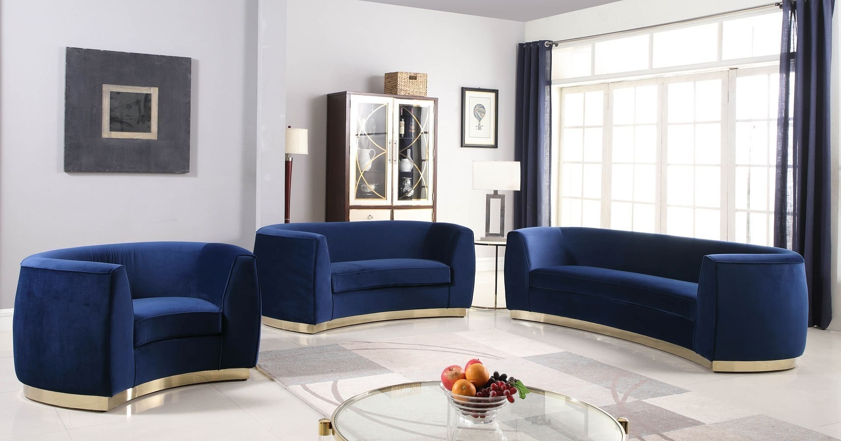 Julian Living Room Set Navy Gold, Blue Living Room Set