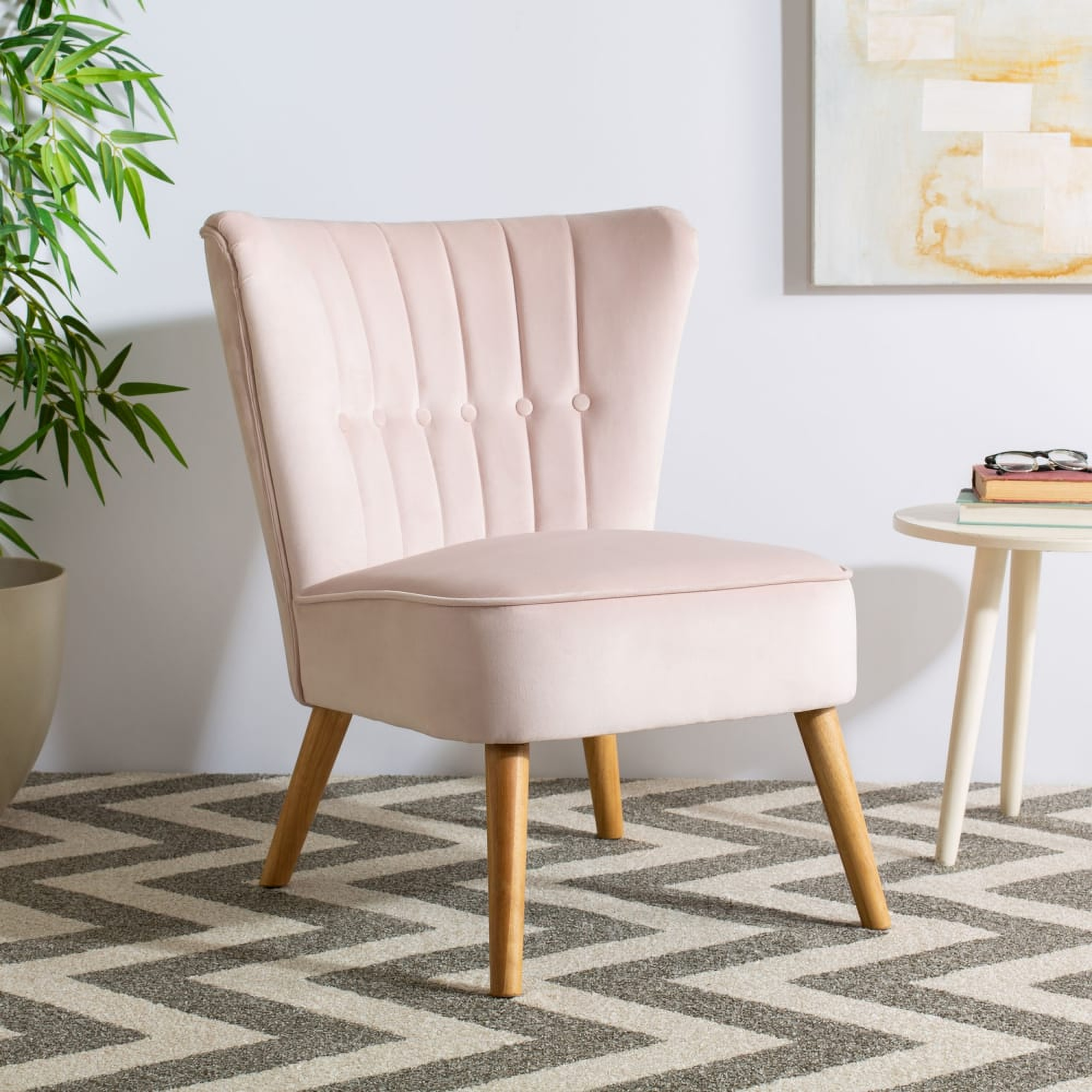 June Pale Pink and Natural Mid Century Accent Chair ...