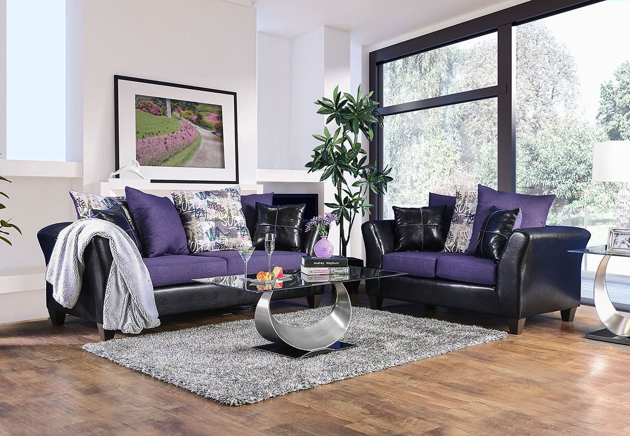 Kaelyn Living Room Set Black Purple 1StopBedrooms