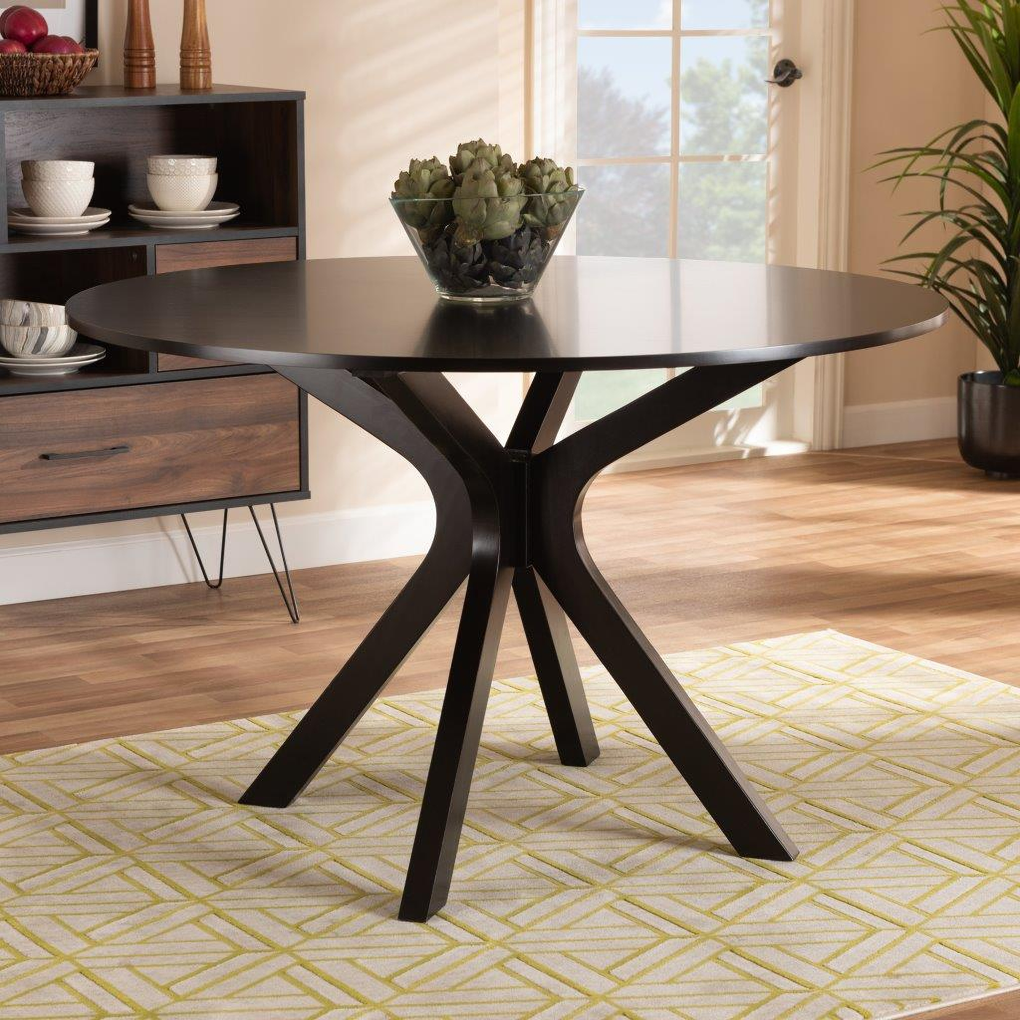 Kenji Modern and Contemporary Dark Brown Finished 48-Inch-Wide Round Wood Dining Table 