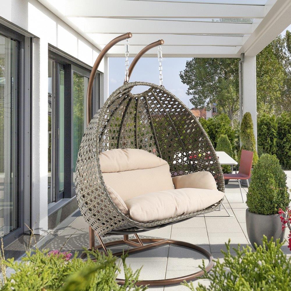 Leisuremod Egg Beige Wicker Hanging Swing Chair 1stopbedrooms