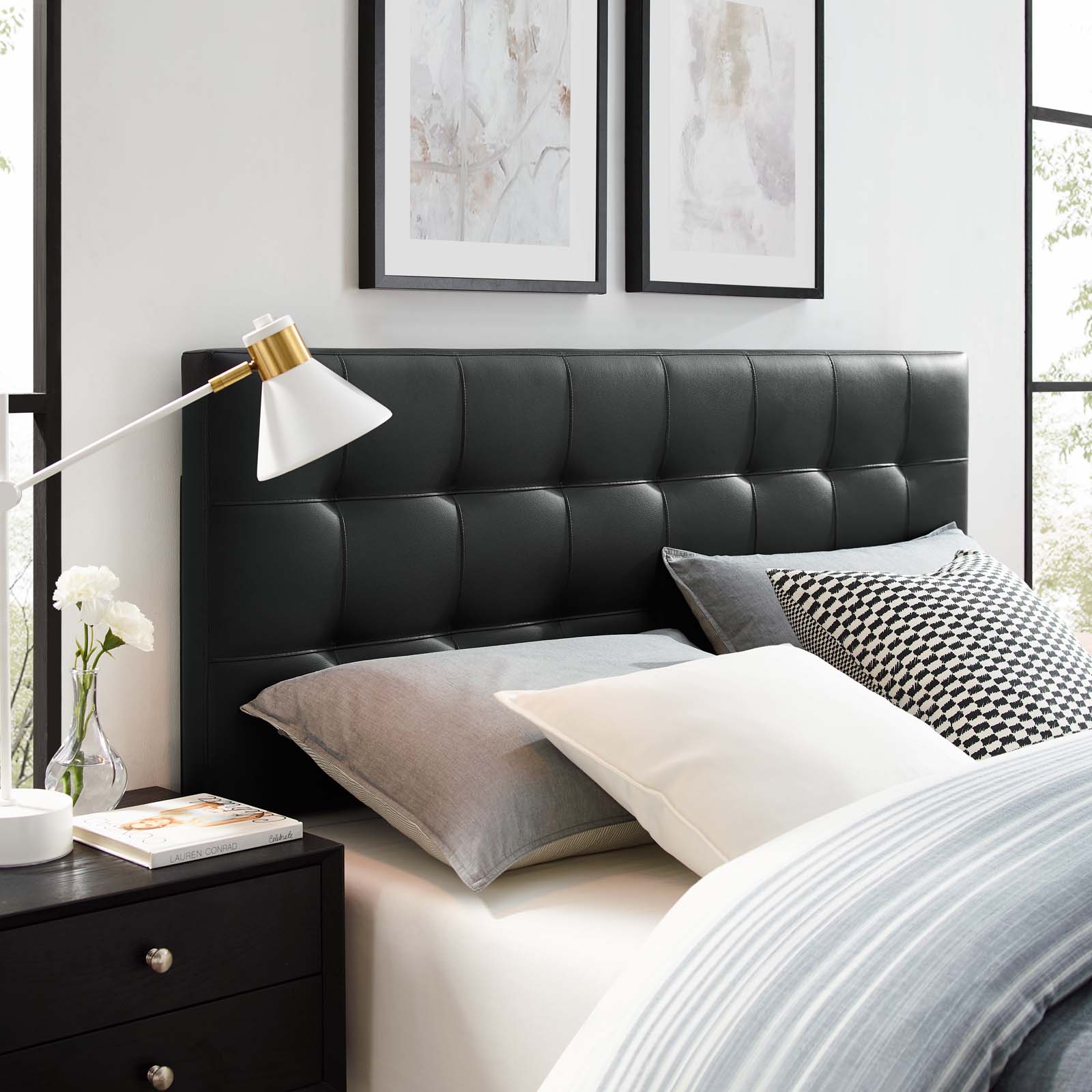 Lily Black Queen Upholstered Vinyl Headboard MOD-5130-BLK ...