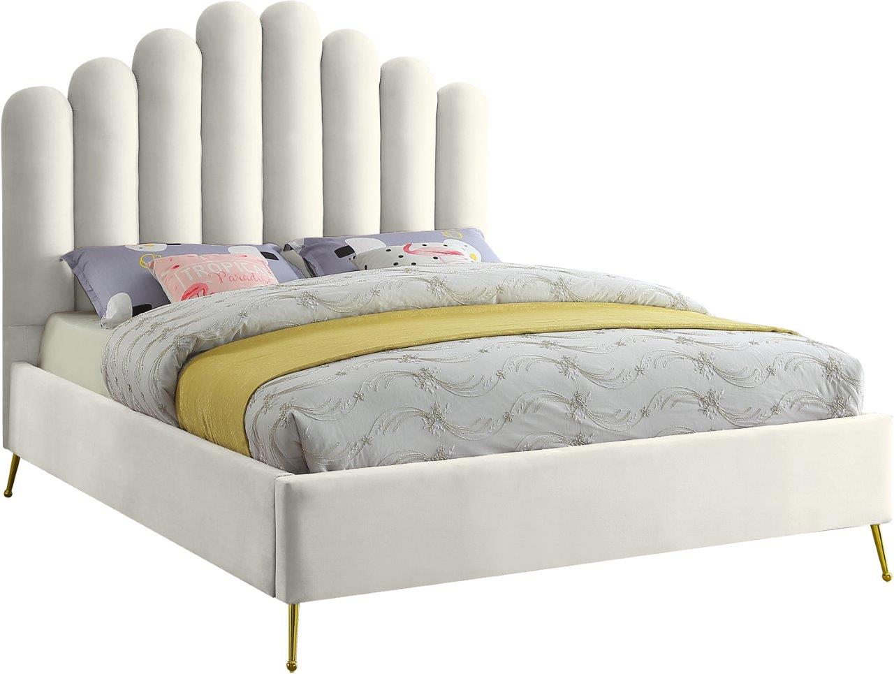 Lily Cream Velvet Queen Bed - 1StopBedrooms.