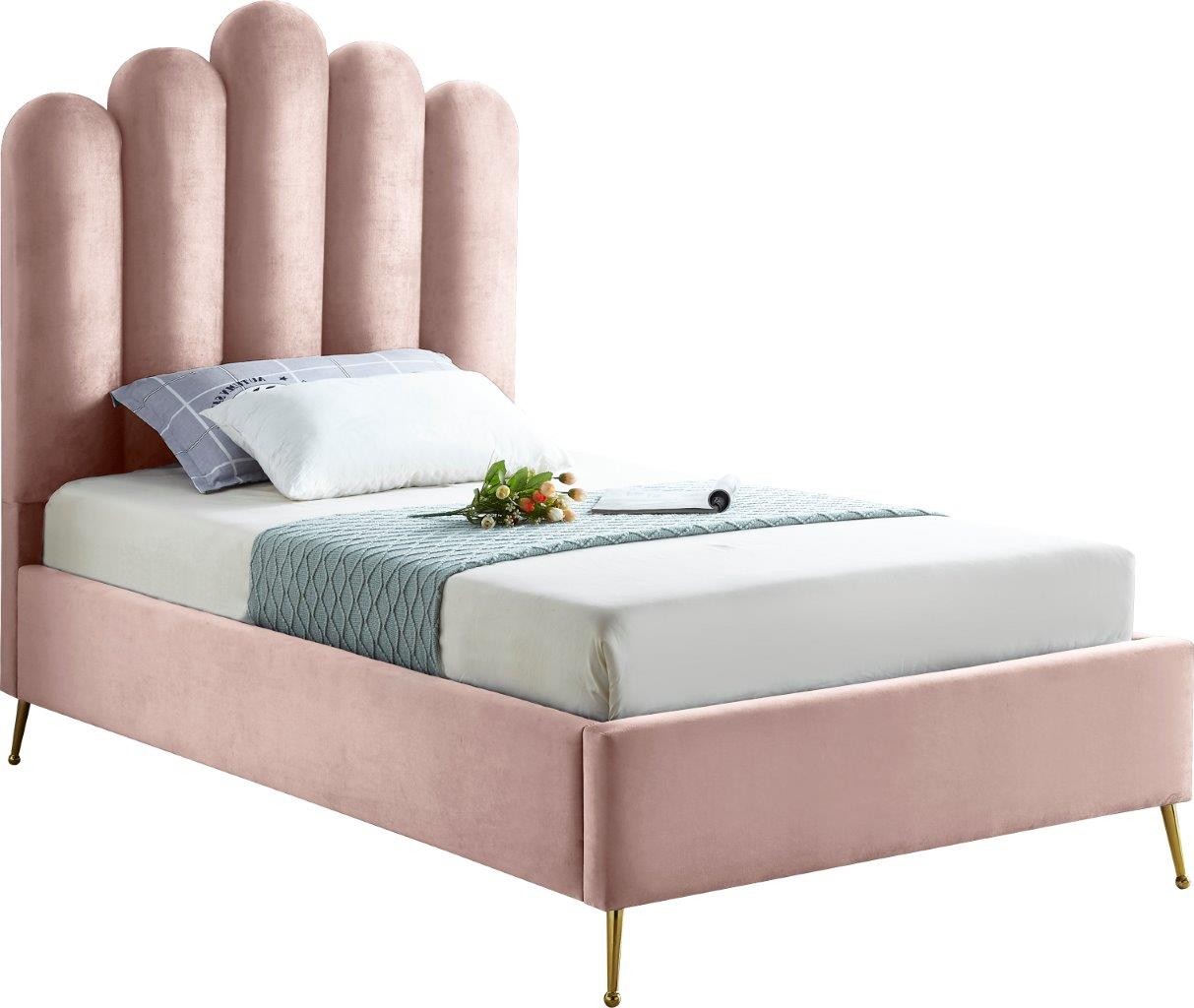 Lily Pink Velvet Twin Bed 1stopbedrooms, Pink Upholstered Twin Bed
